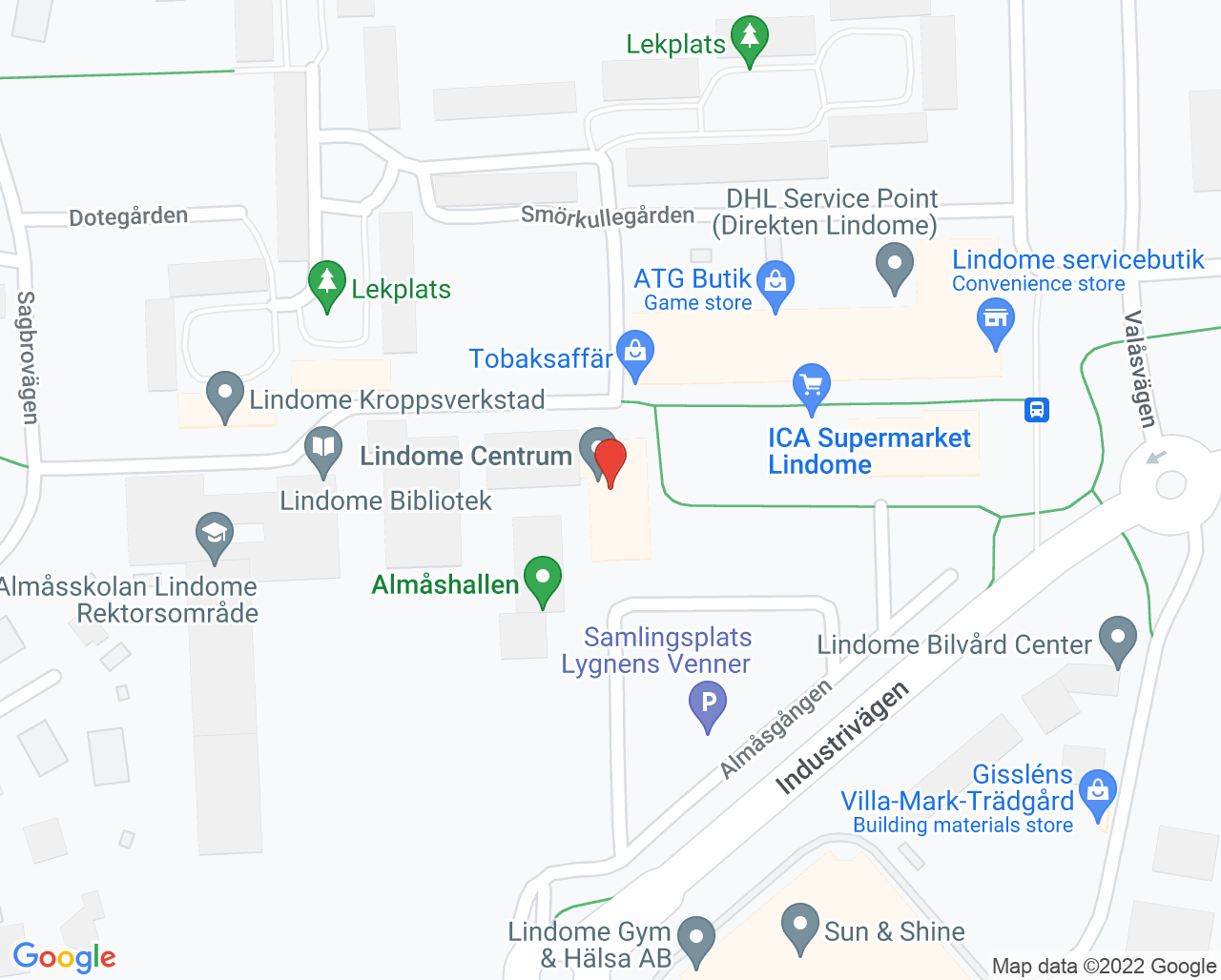 Karta till Närhälsan Lindome vårdcentral, Lindome