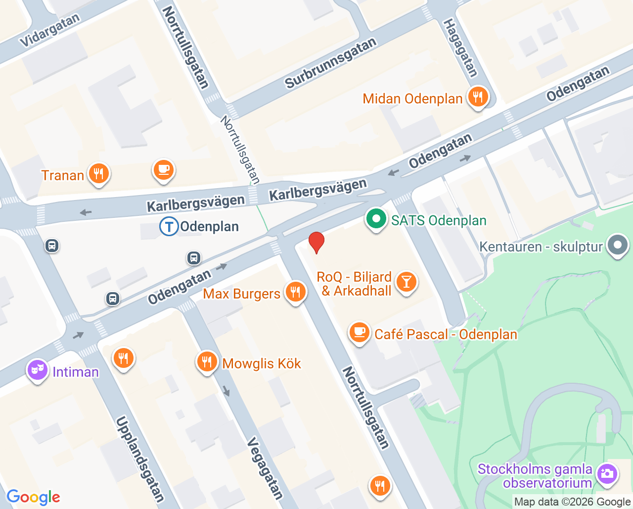 Karta till Vital Stockholm Odenplan