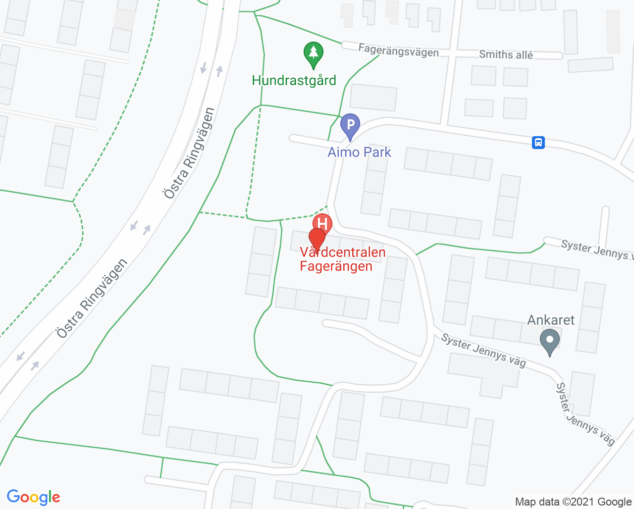Karta till Vårdcentralen Fagerängen