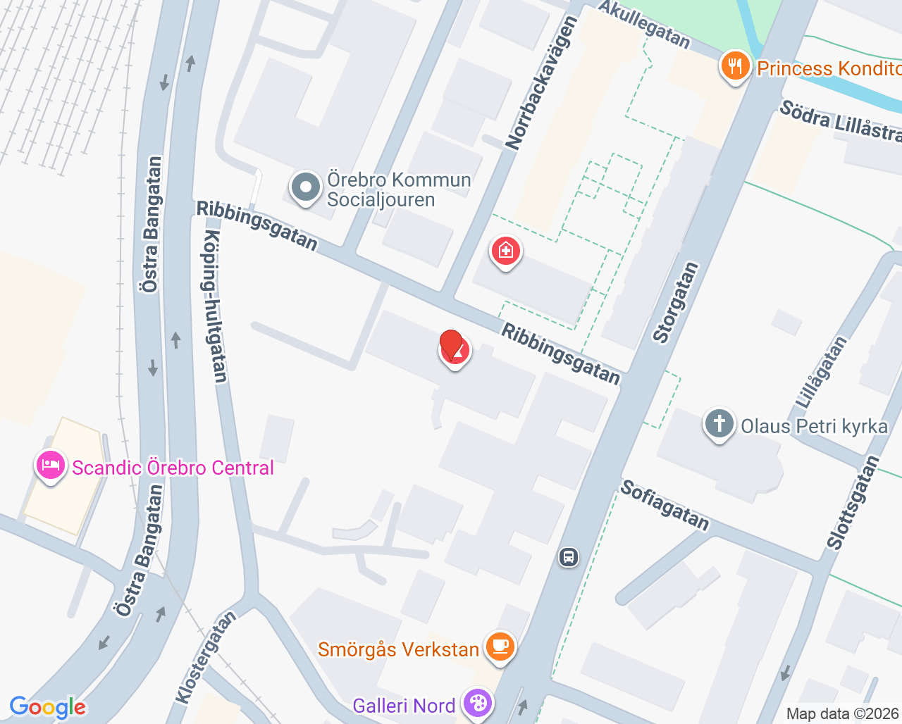 Karta till Olaus Petri vårdcentral, Örebro