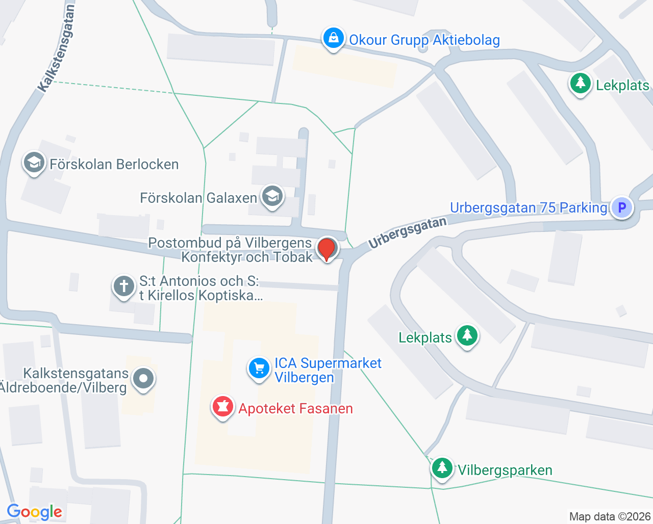 Karta till Hierta Vårdcentral Vilbergen, Norrköping