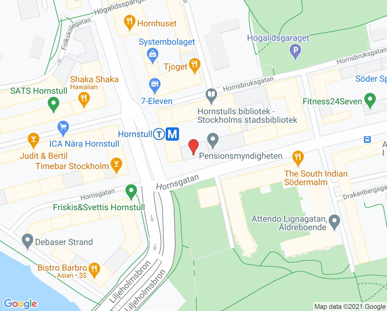 Karta till Hornstulls Gynmottagning, Södermalm