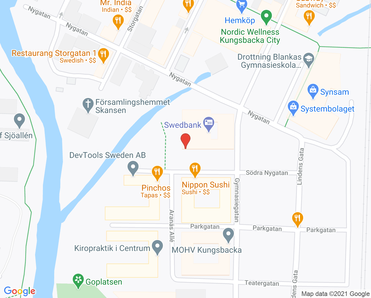 Karta till Barnavårdscentralen Capio Husläkarna Kungsbacka