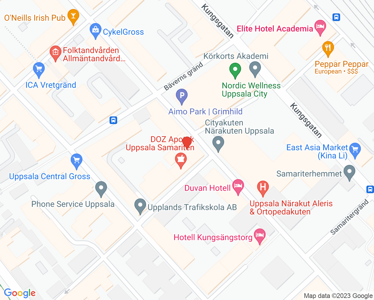 Karta till Vital Uppsala Hälsomottagning