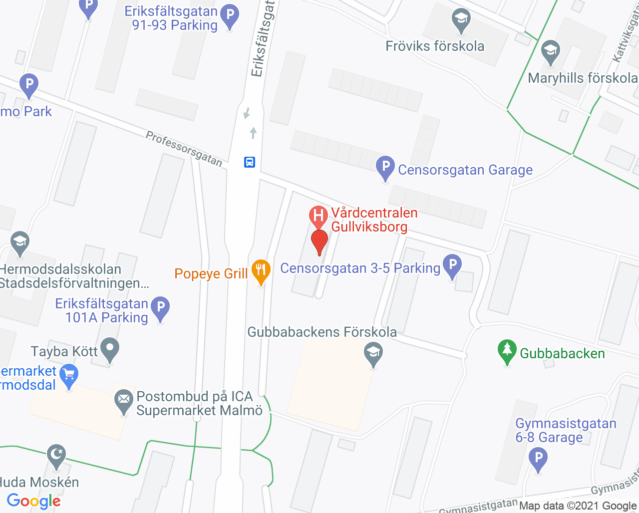 Karta till Vårdcentralen Gullviksborg, Malmö