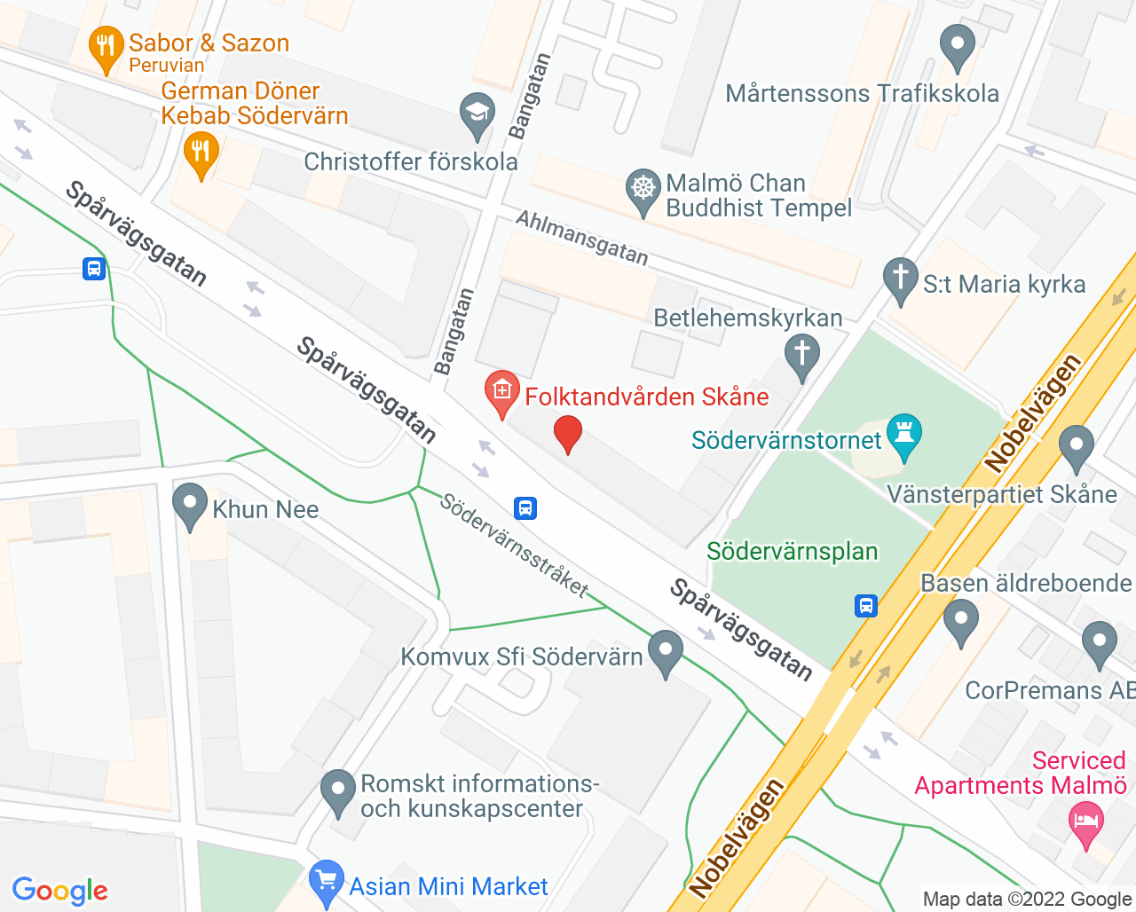 Karta till Specialisttandvård Malmö, Folktandvården Skåne AB