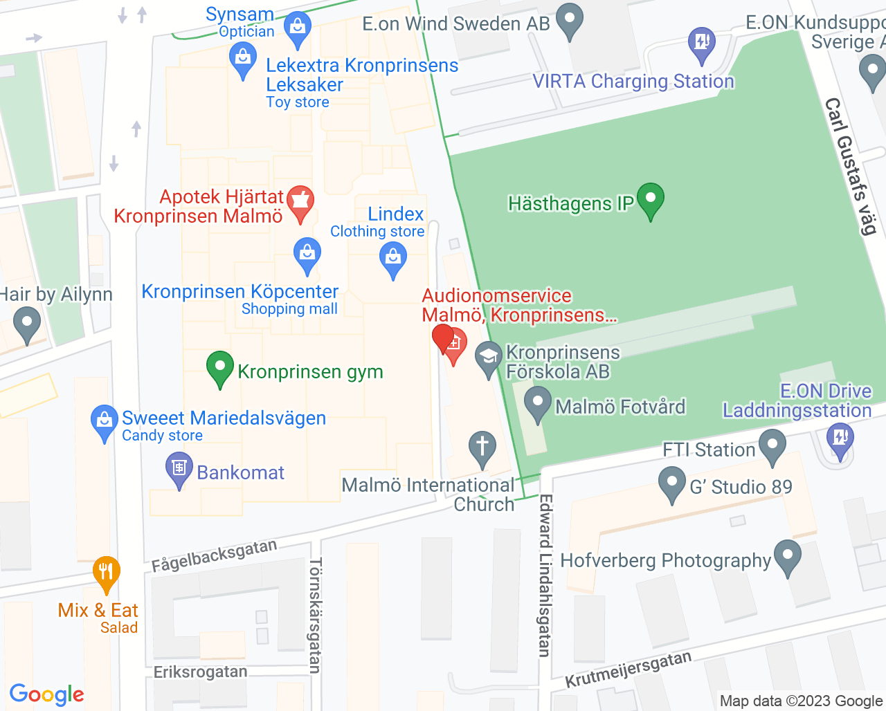 Karta till Akleja Kvinnoklinik Malmö