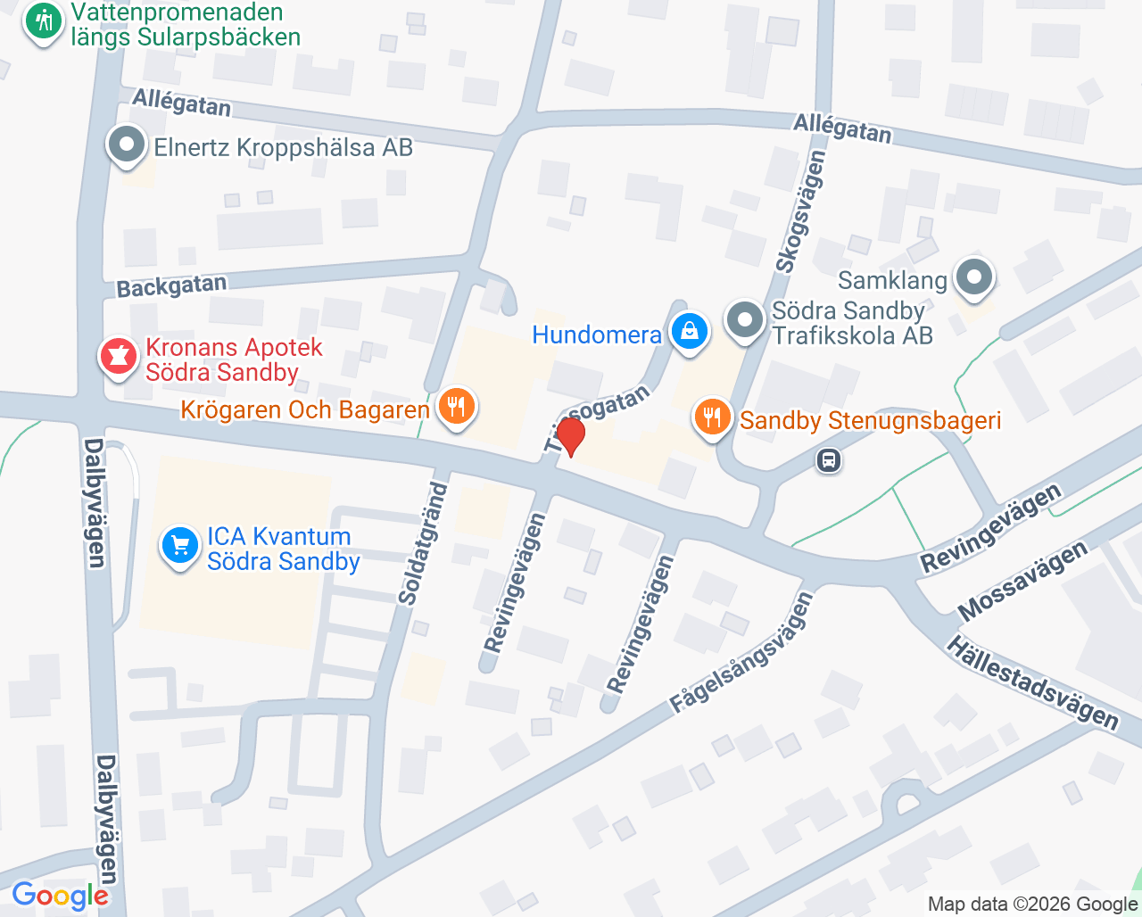 Karta till Vårdcentralen Södra Sandby