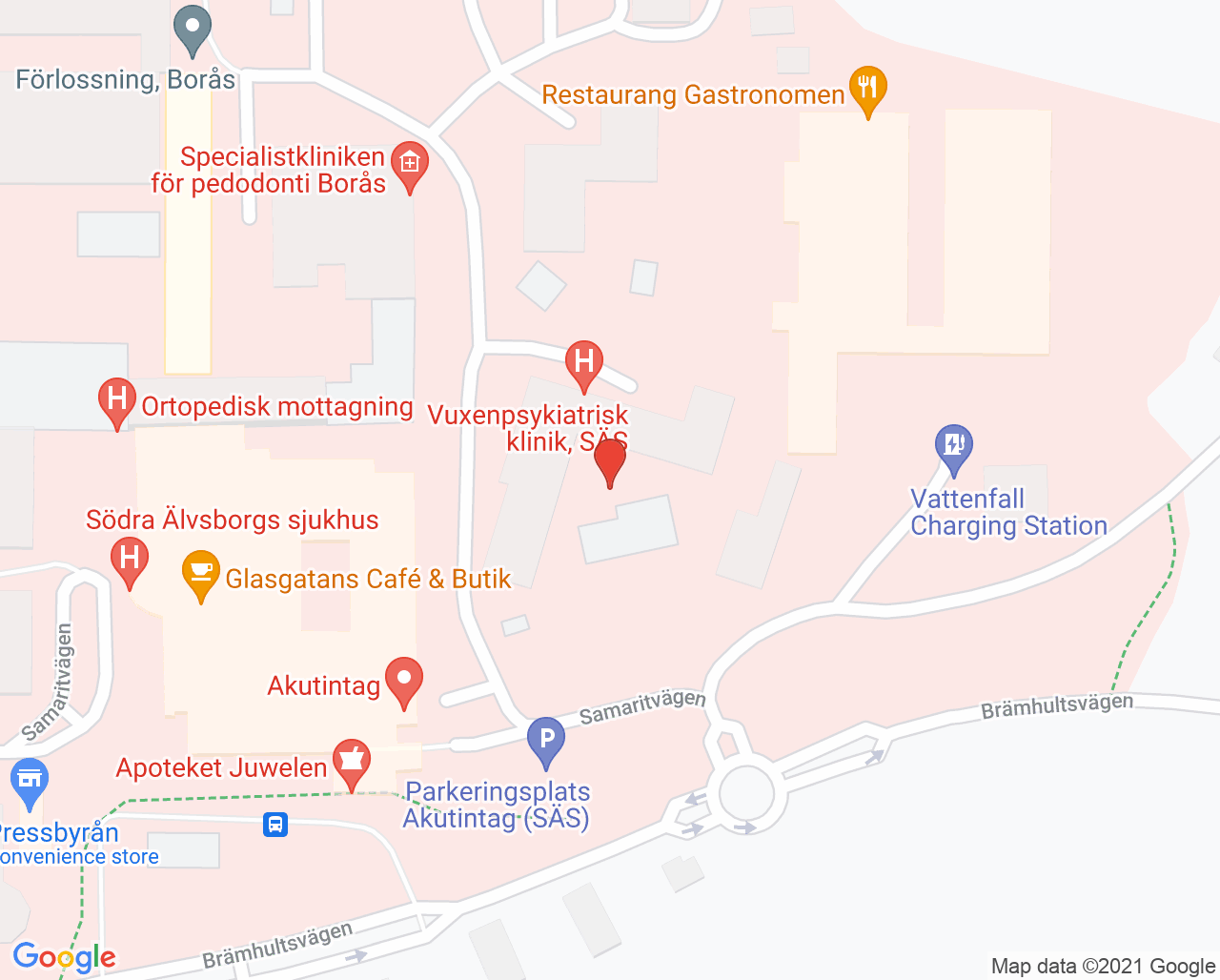 Karta till Akutmottagning BUP, Borås