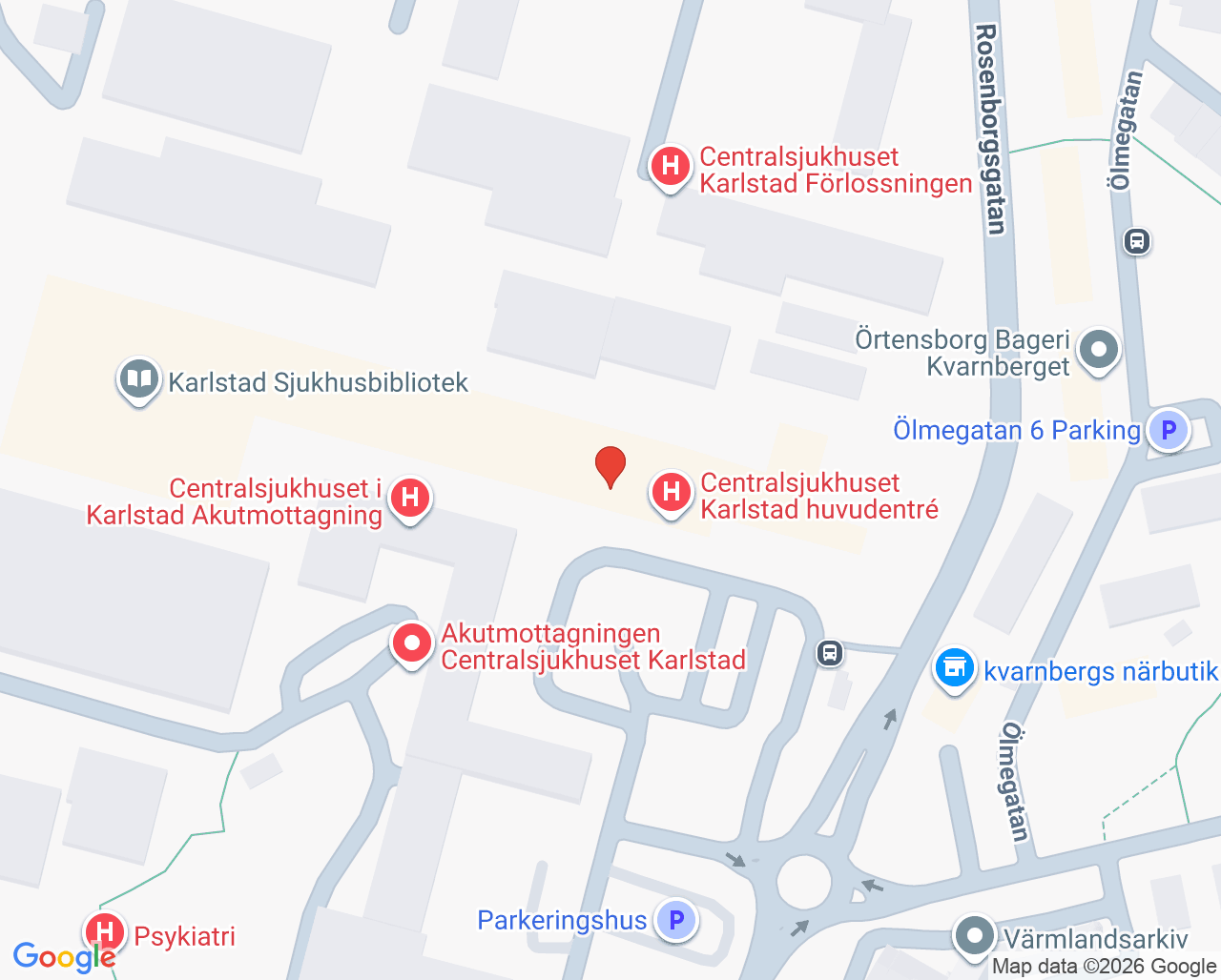 Karta till Centralsjukhuset Karlstad