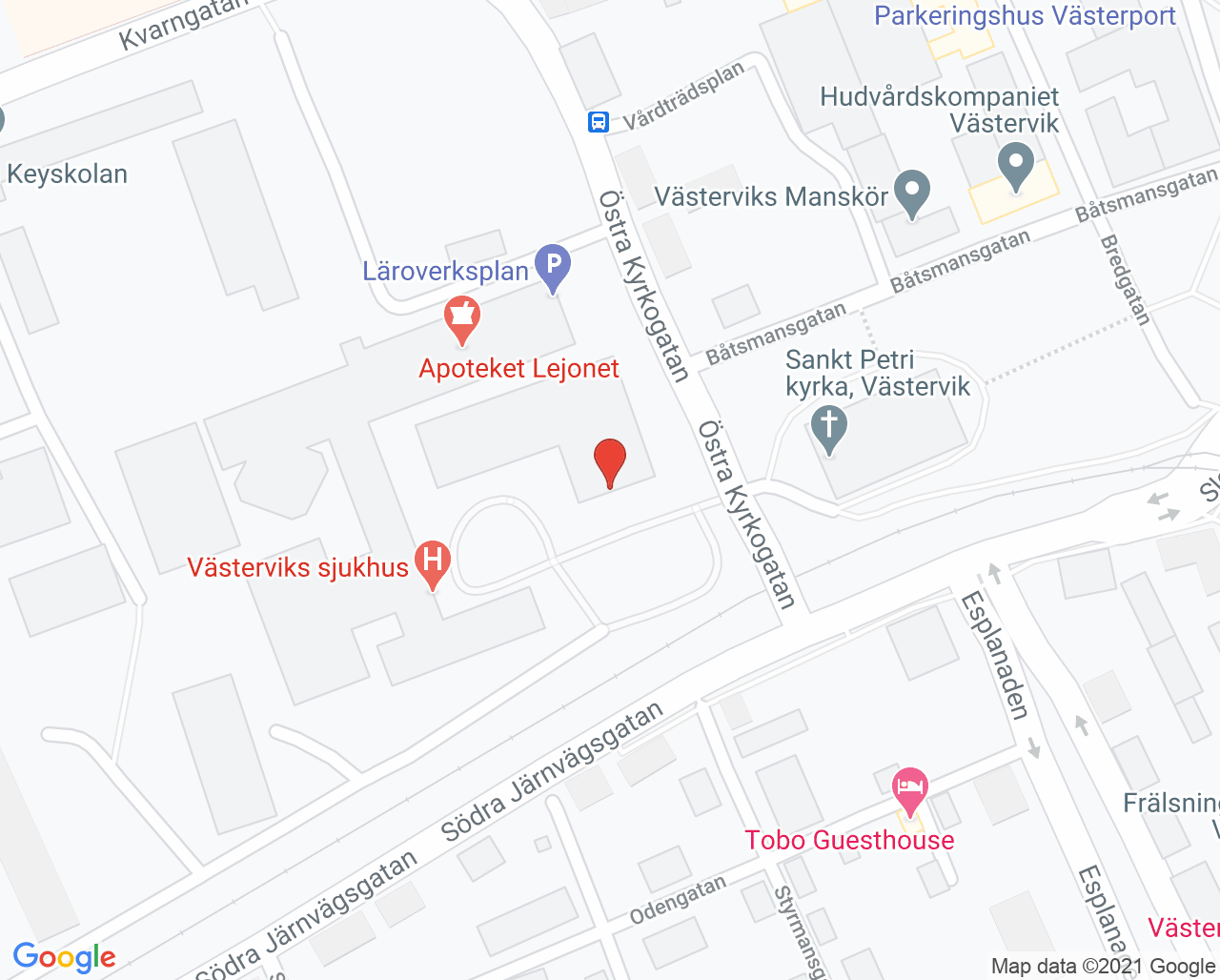 Karta till Gynmottagningen Västervik