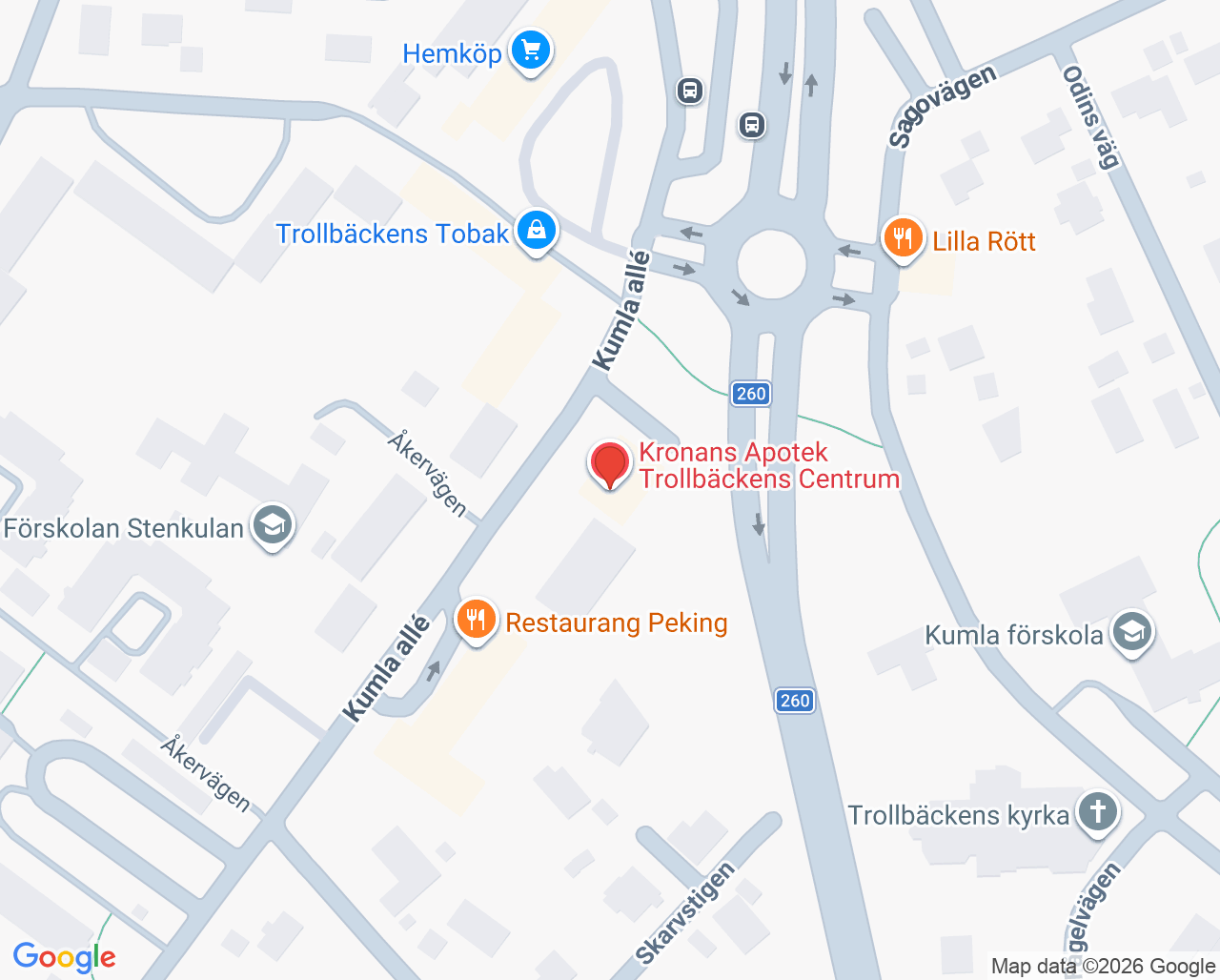Karta till Trollbäckens BVC, Trollbäckens vårdcentral