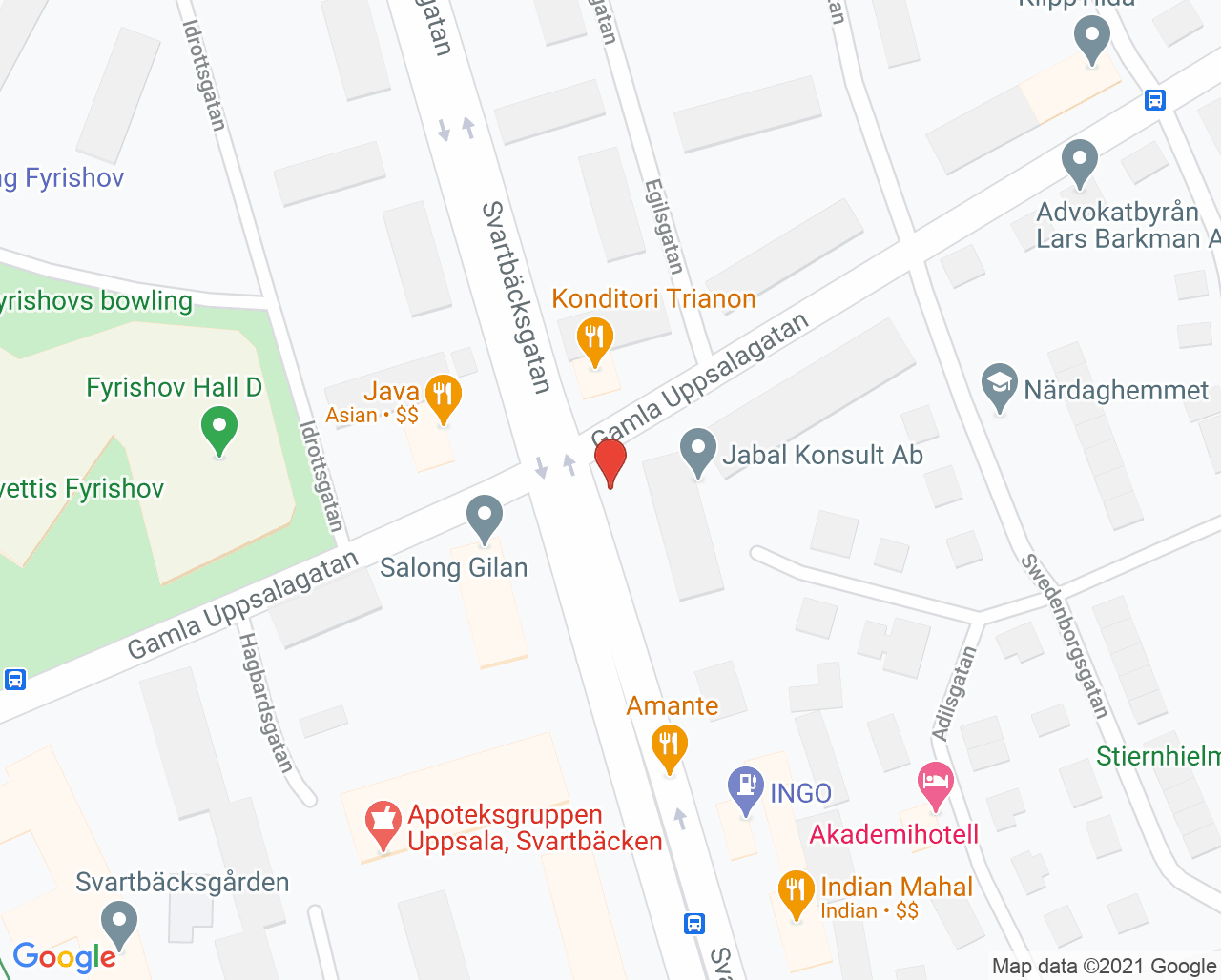 Karta till Barnavårdscentral Svartbäckens vårdcentral, Uppsala