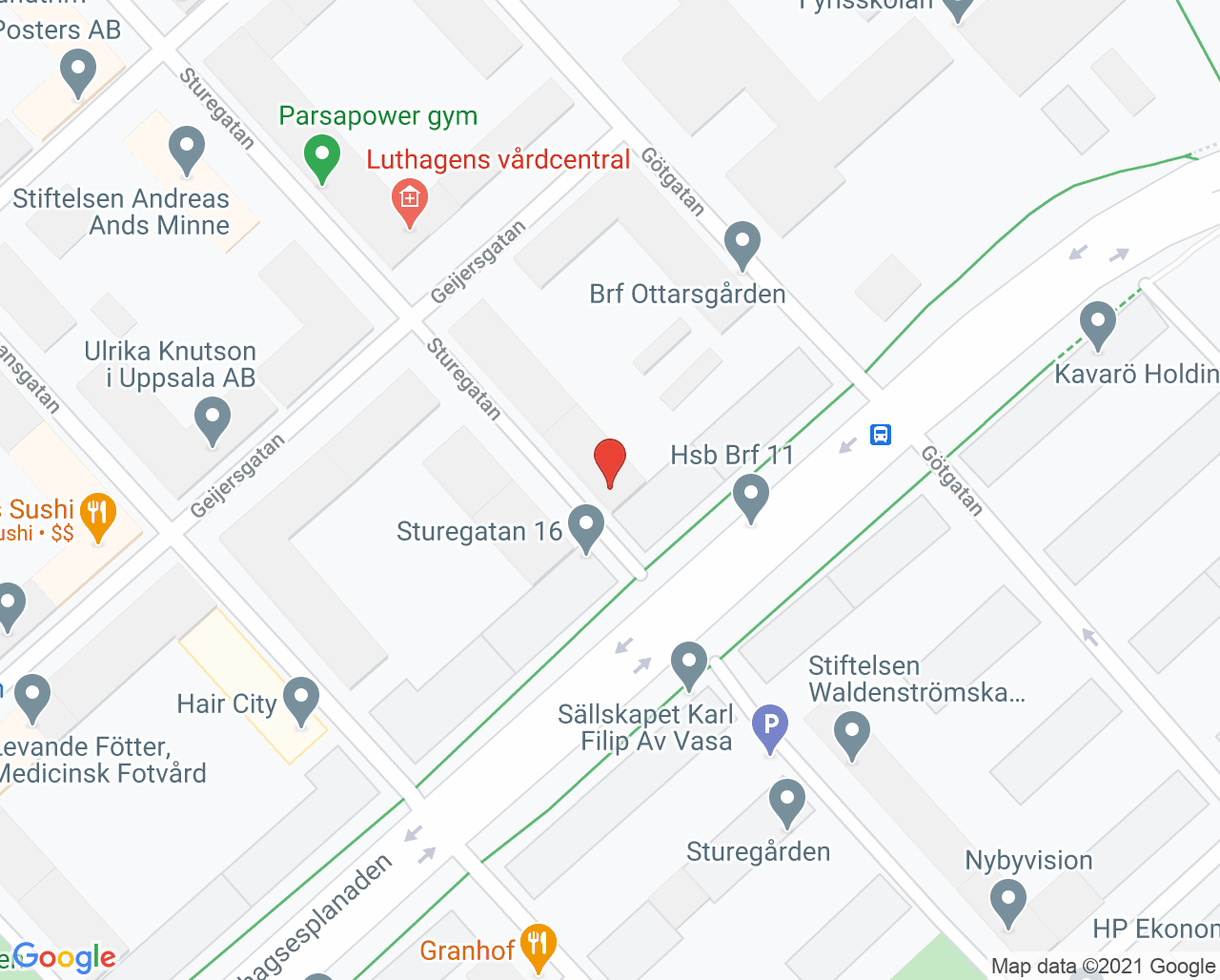 Karta till Luthagens specialistläkarmottagning Amir Farkhooy, Uppsala