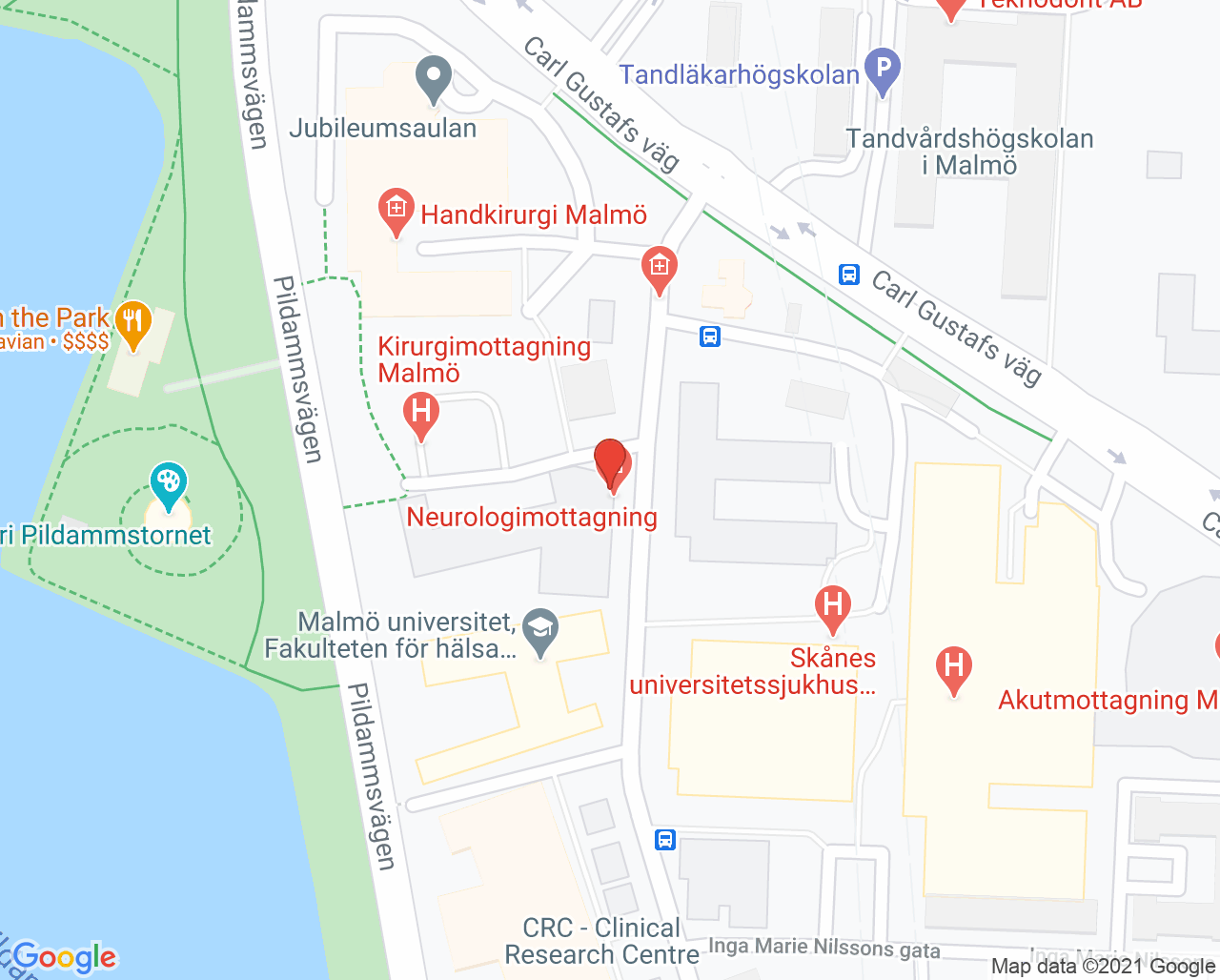 Karta till Geriatrikmottagning fallprevention Malmö