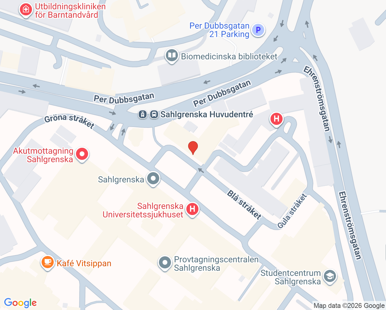 Karta till Avdelning 54 onkologi Sahlgrenska, Göteborg