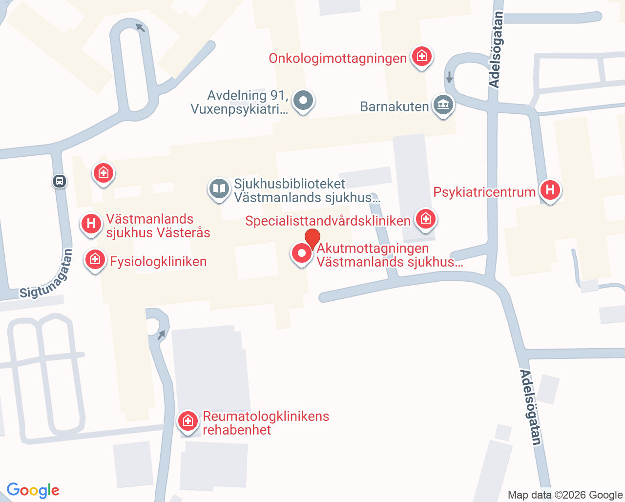 Karta till Akutmottagning Västerås
