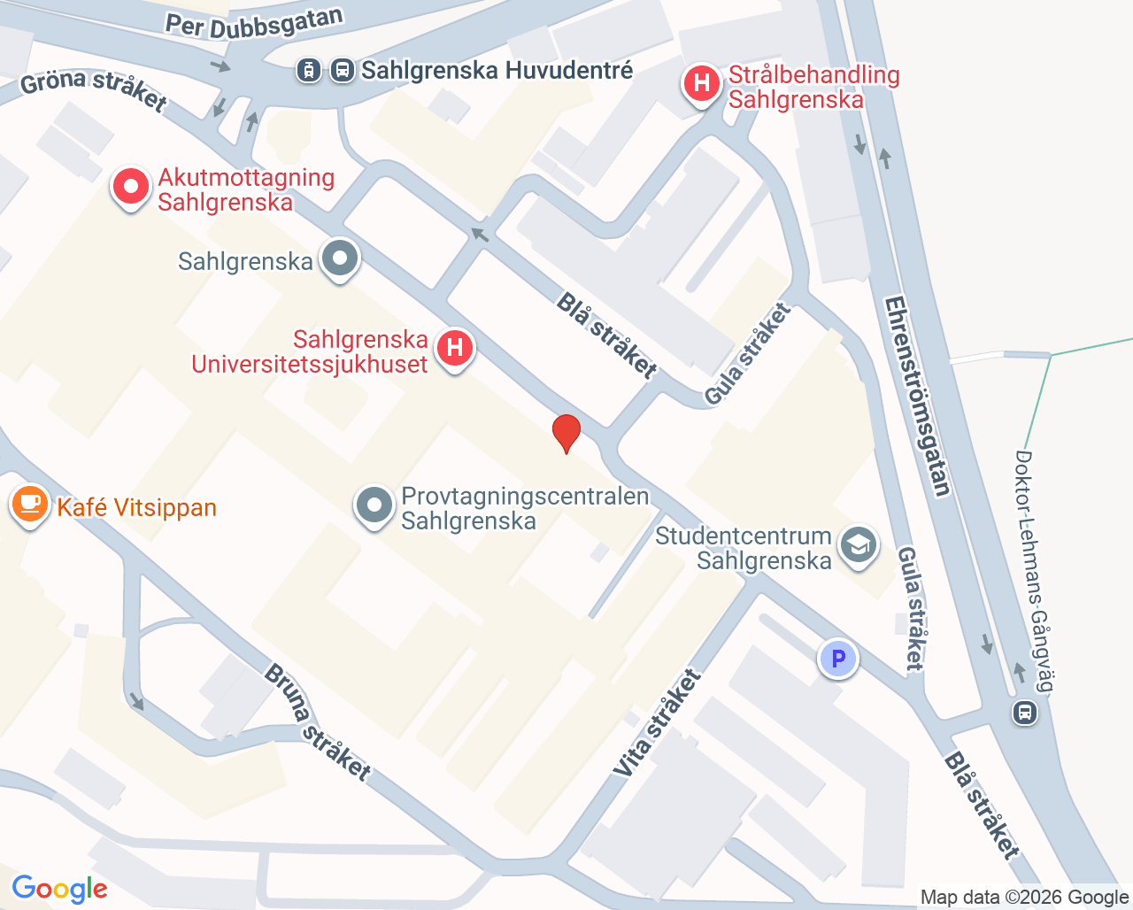 Karta till Preoperativ mottagning Sahlgrenska, Göteborg