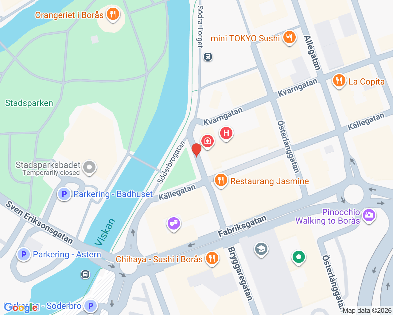 Karta till Södra Torget barnmorskemottagning, Borås