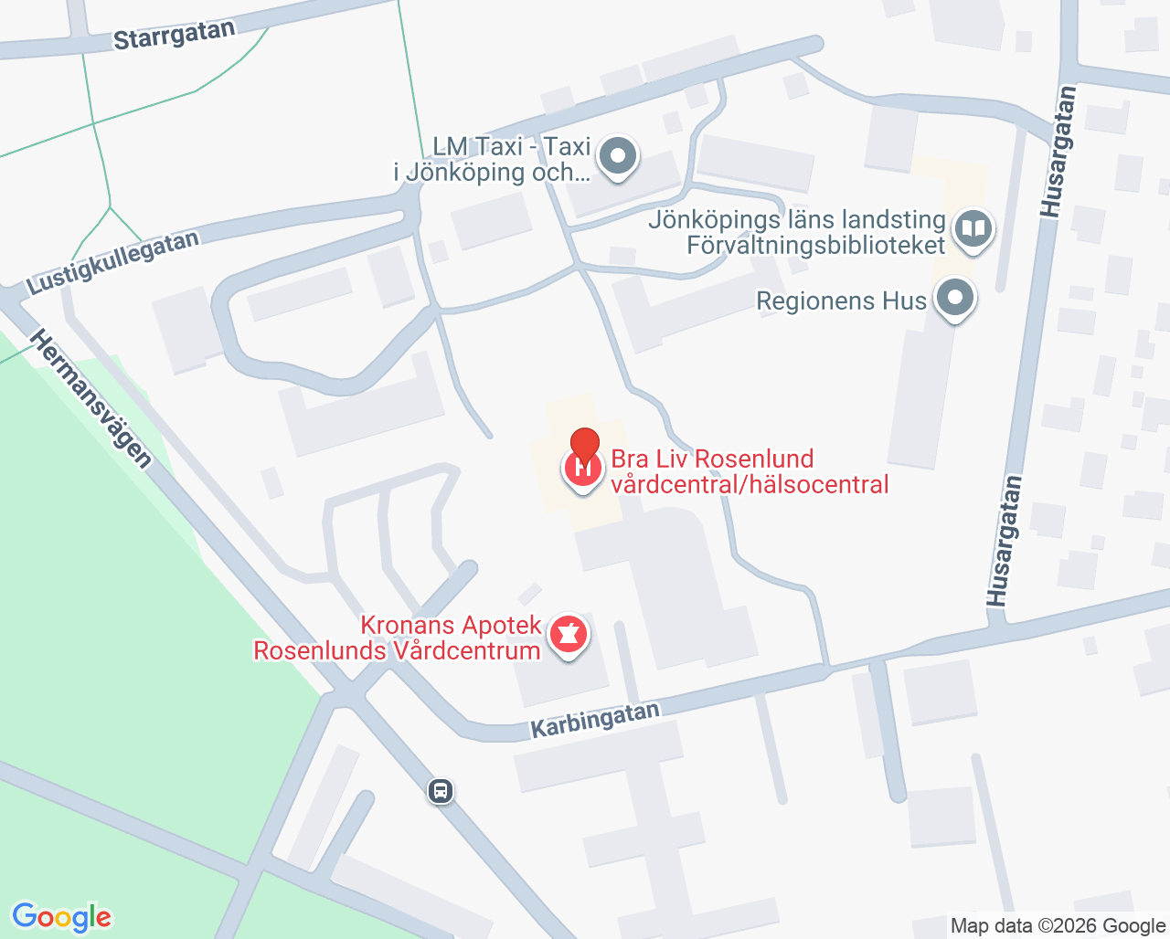 Karta till Bra Liv Rosenlund vårdcentral, Jönköping