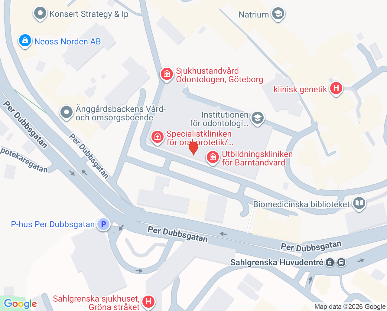 Karta till Specialkliniken för Cariologi, Göteborg