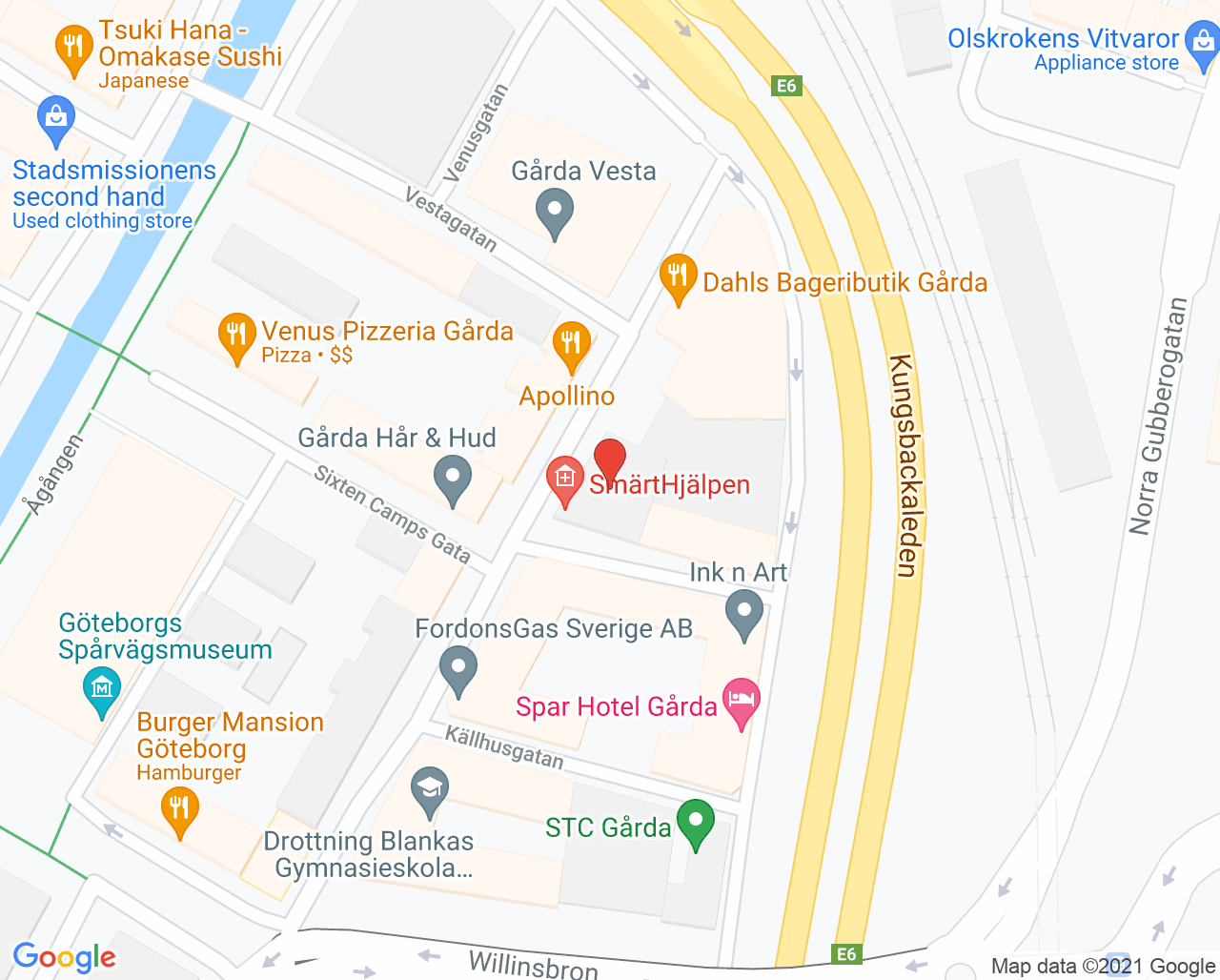 Karta till Capio Rehab Gårda