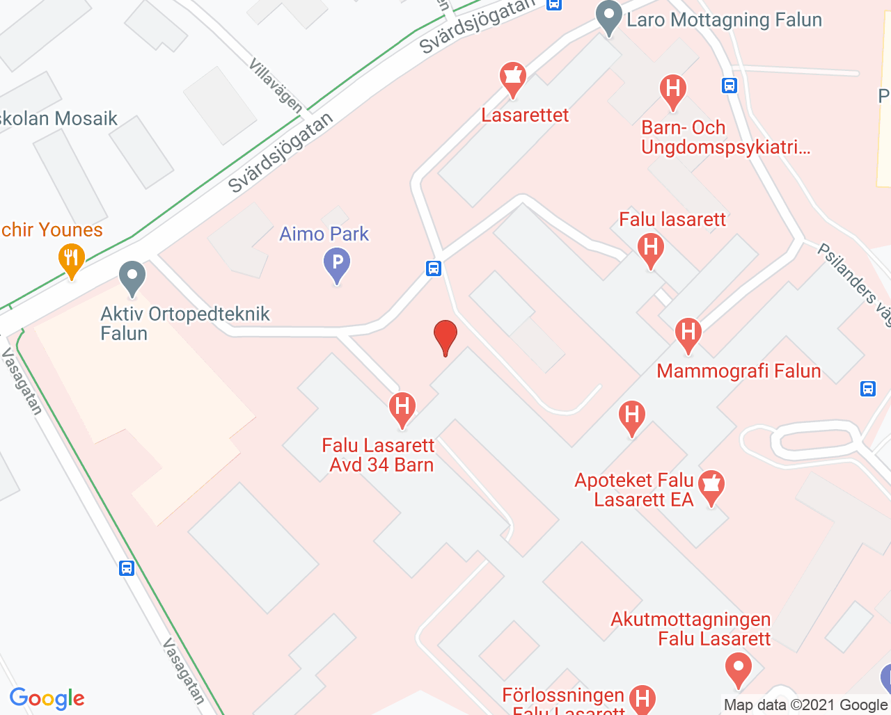 Karta till Dagvård Kardiologi Falun, Falu lasarett