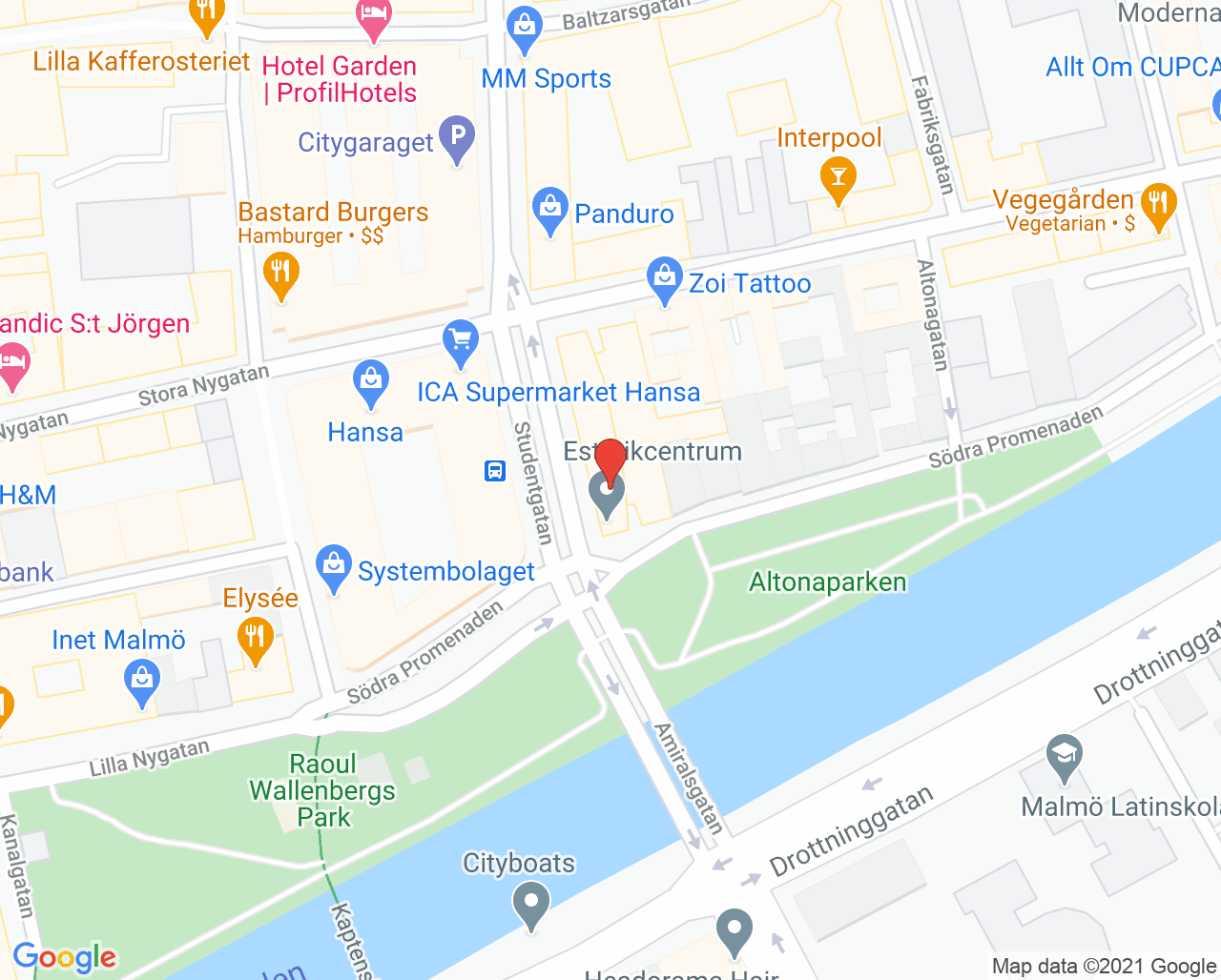 Karta till Estetikcentrum, Malmö