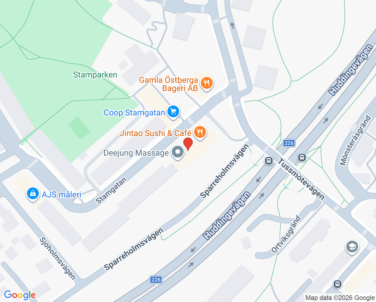 Karta till Östbergatandläkarna, Älvsjö
