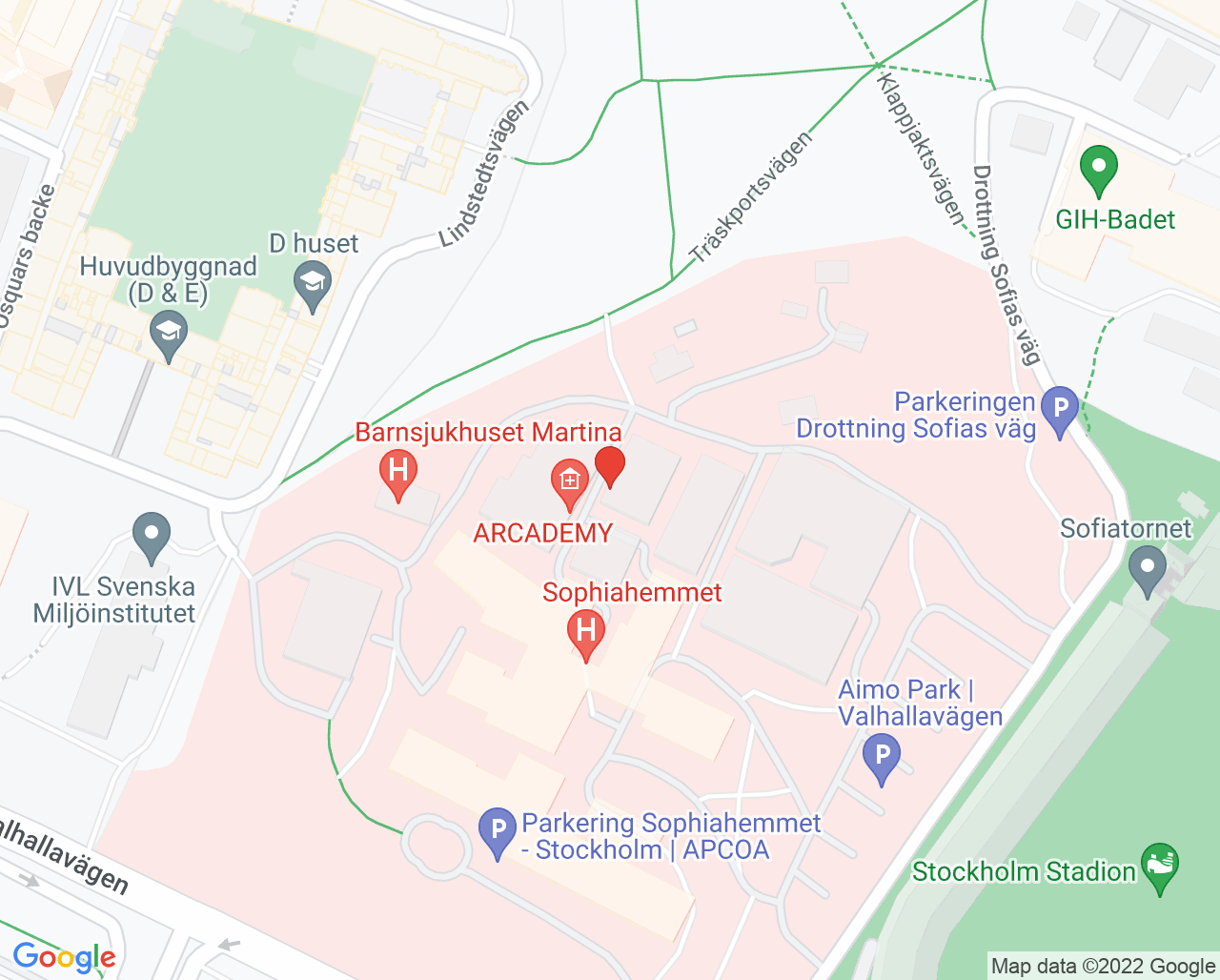 Karta till Carlakliniken vid Sophiahemmet, Sophiahemmet Östermalm