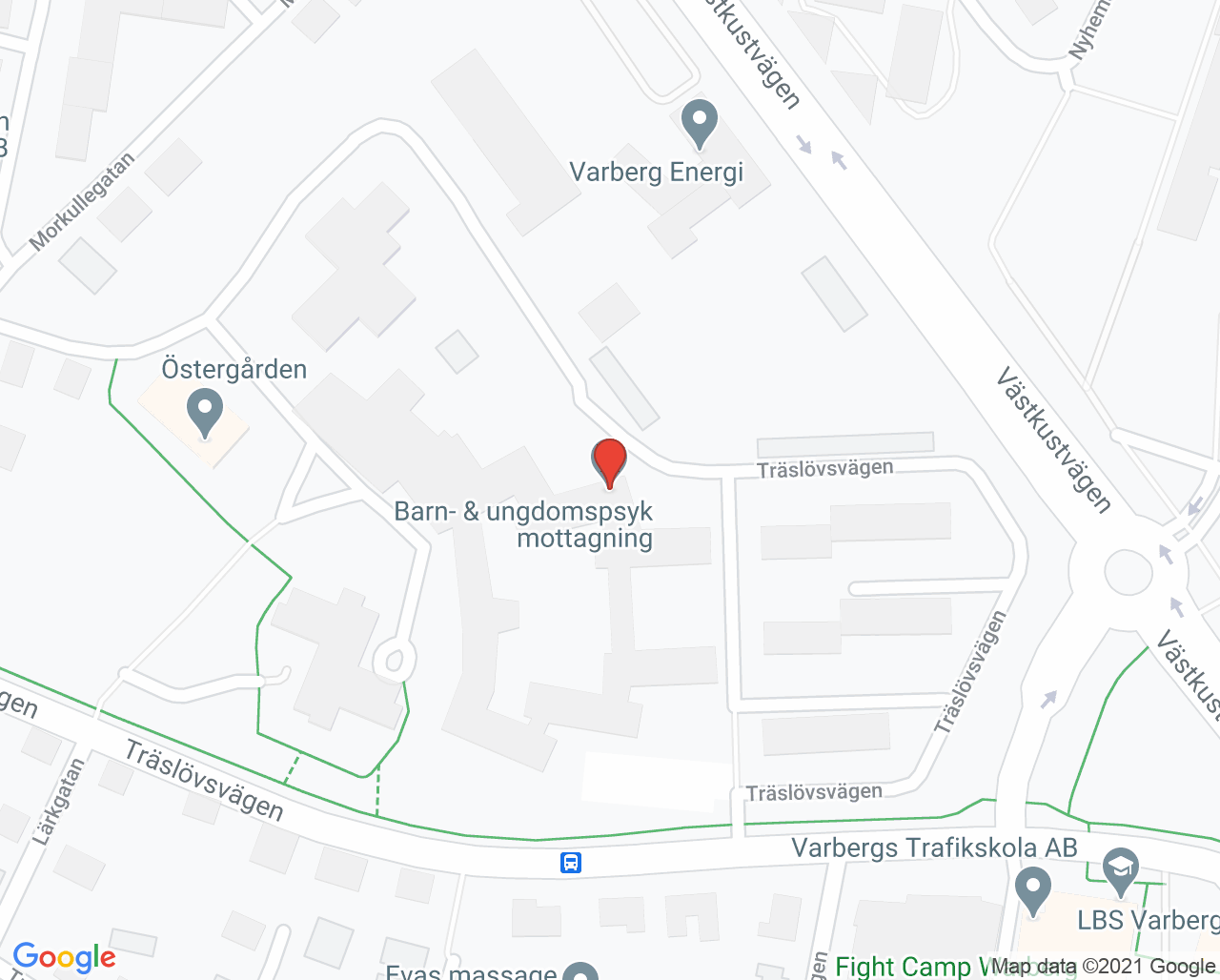 Karta till Bup-mottagningen Varberg