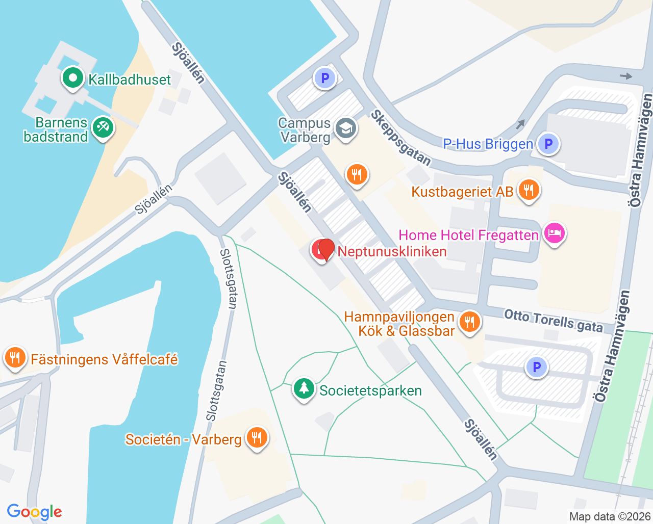 Karta till Fysioterapin Neptunuskliniken, Varberg