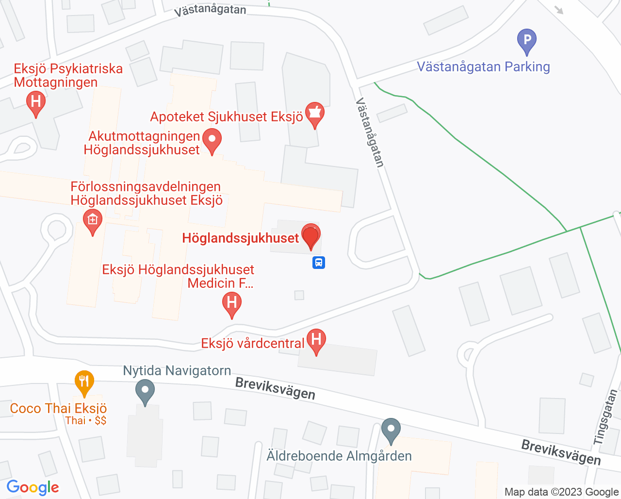 Karta till Sömnapnémottagningen Höglandssjukhuset Eksjö