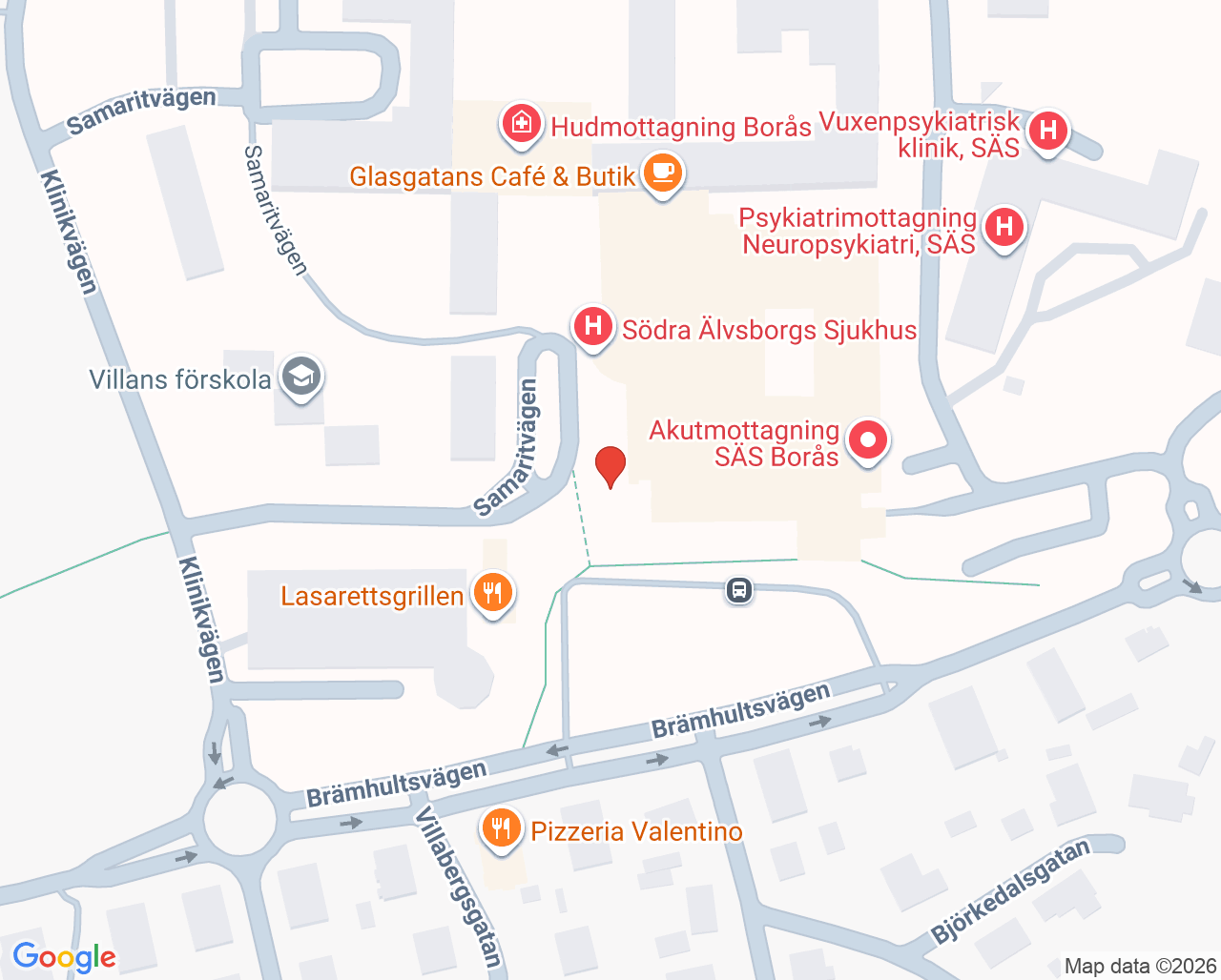 Karta till Södra Älvsborgs Sjukhus SÄS - Borås