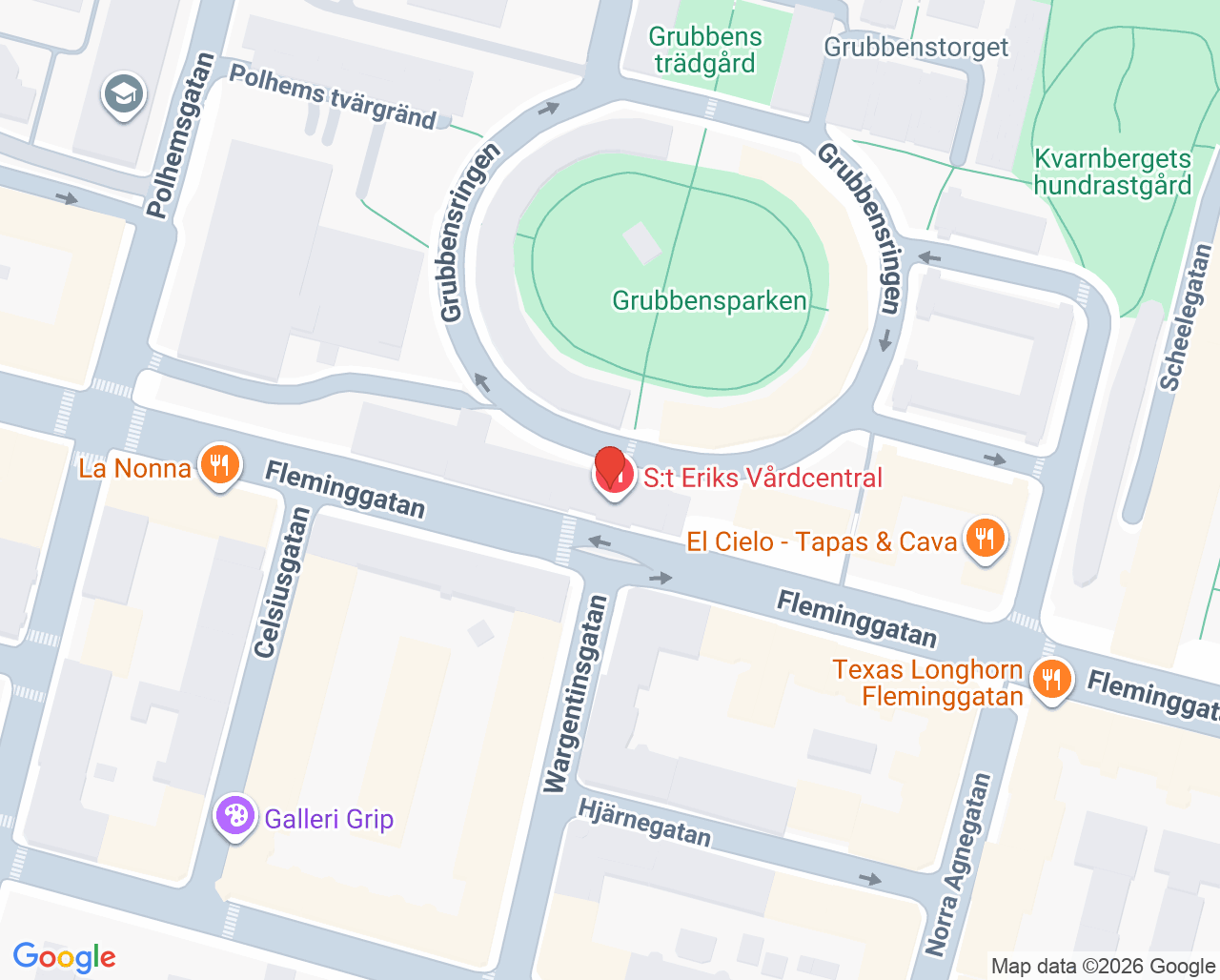 Karta till Unilabs St Eriks närlaboratorium, Kungsholmen