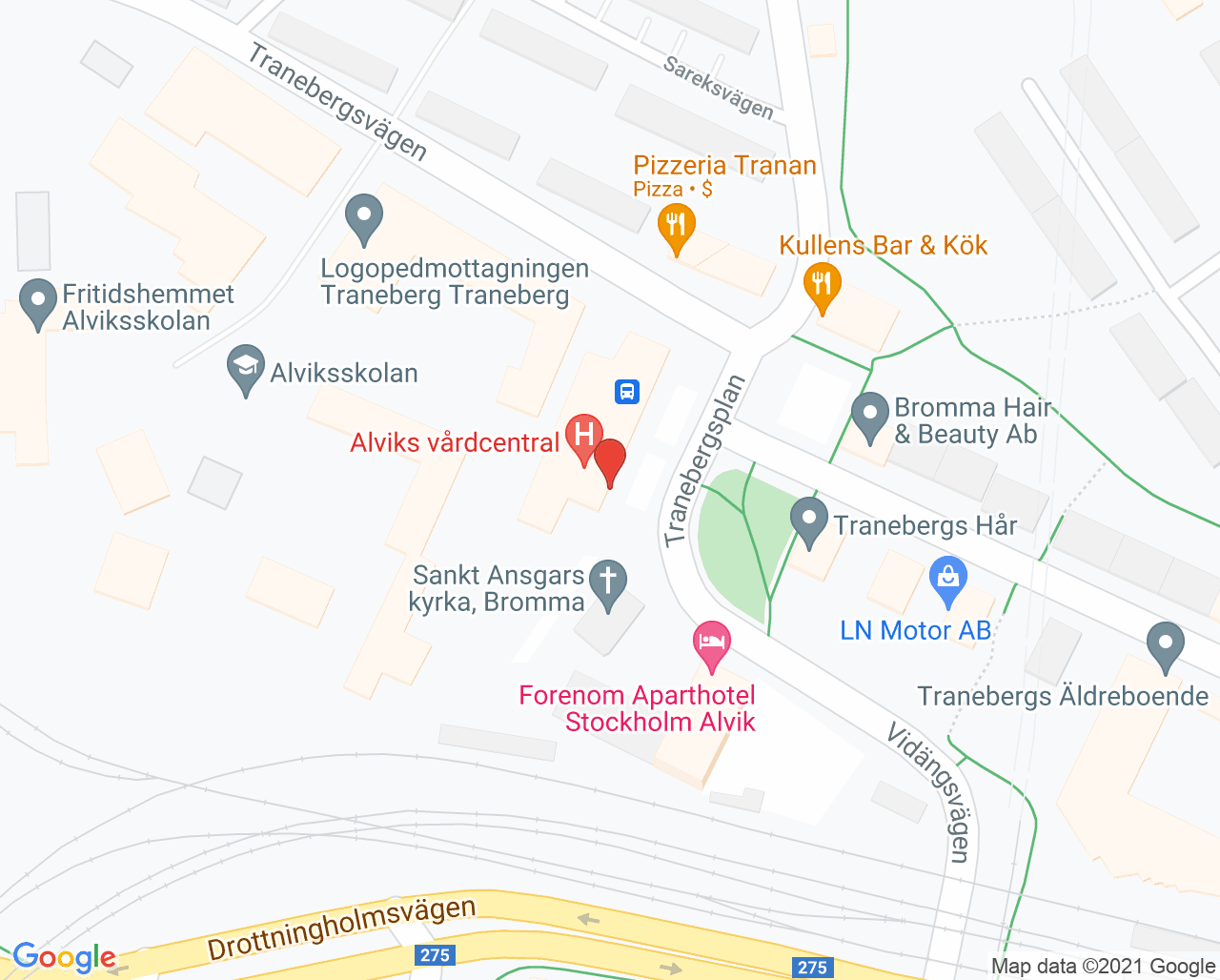Karta till Unilabs Alvik närlaboratorium, Bromma