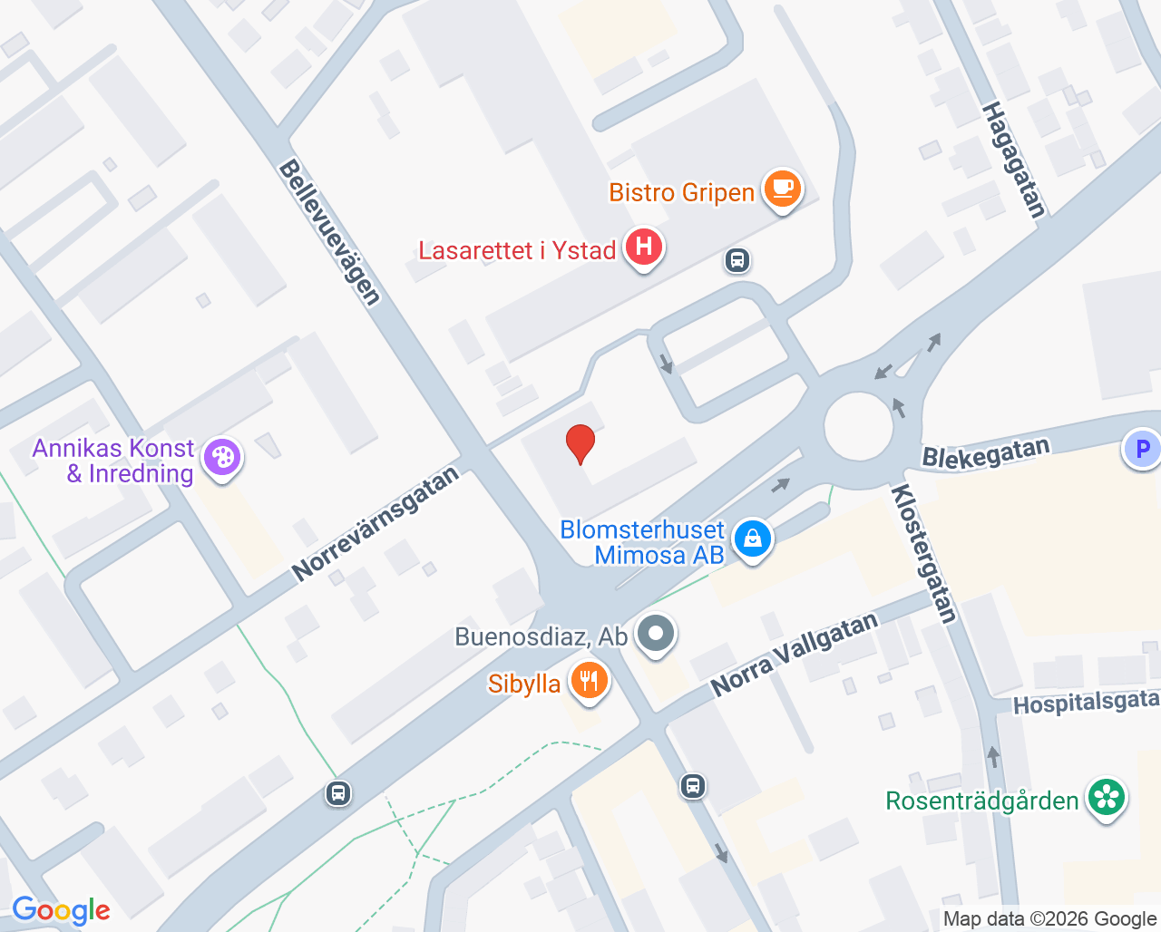 Karta till Barn- och ungdomspsykiatrimottagning Ystad