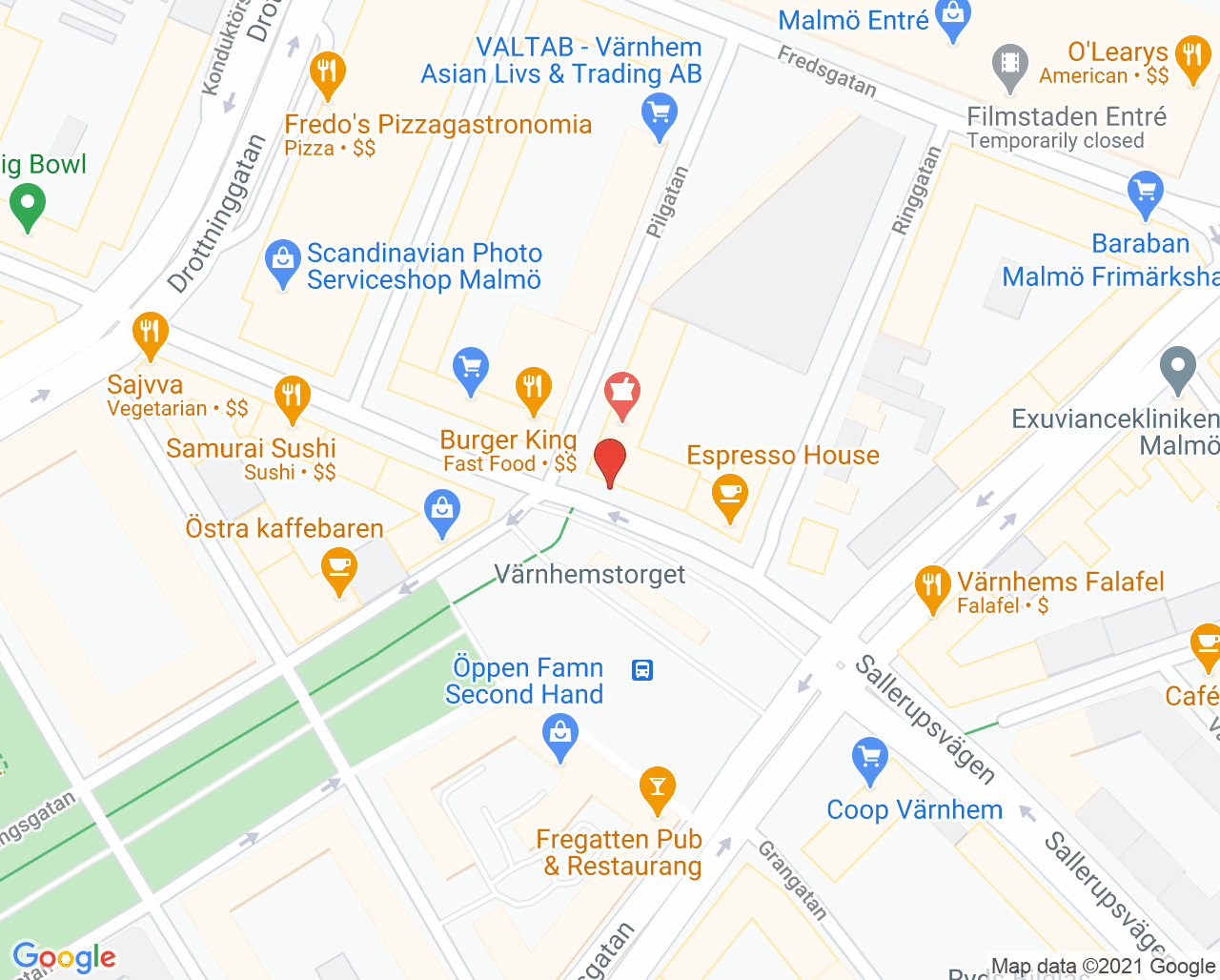 Karta till Malmö Värnhem, Folktandvården Skåne AB