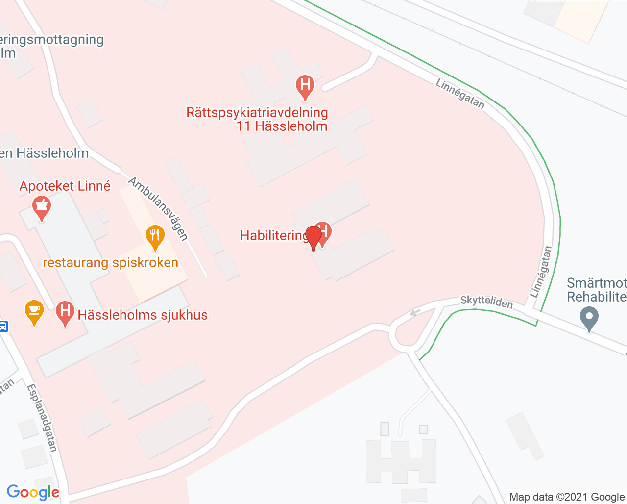Karta till Barn- och ungdomspsykiatrimottagning Hässleholm