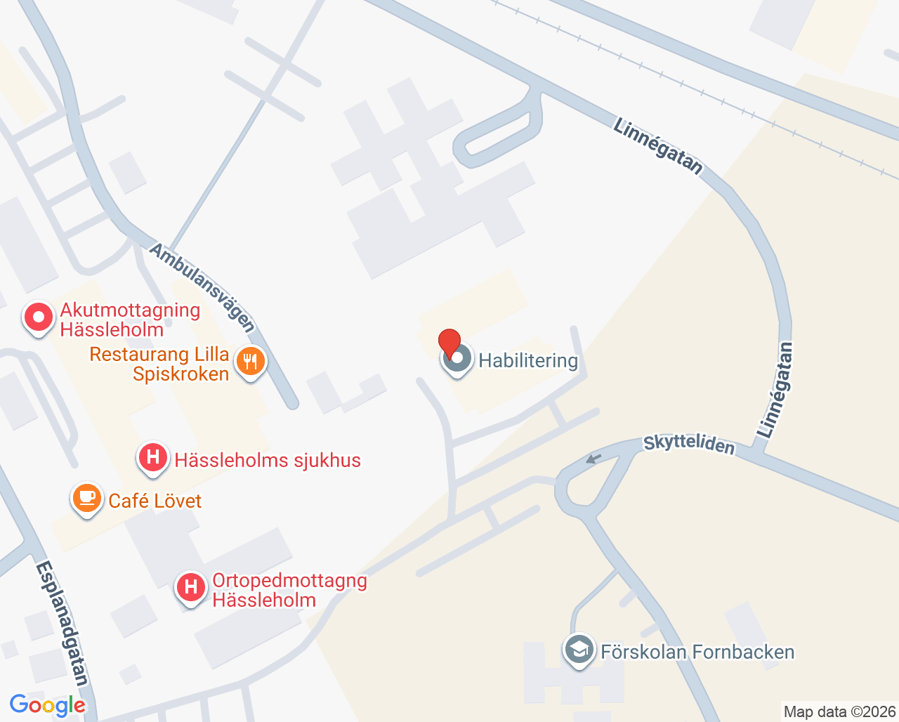 Karta till Habiliteringsmottagning barn och unga Hässleholm