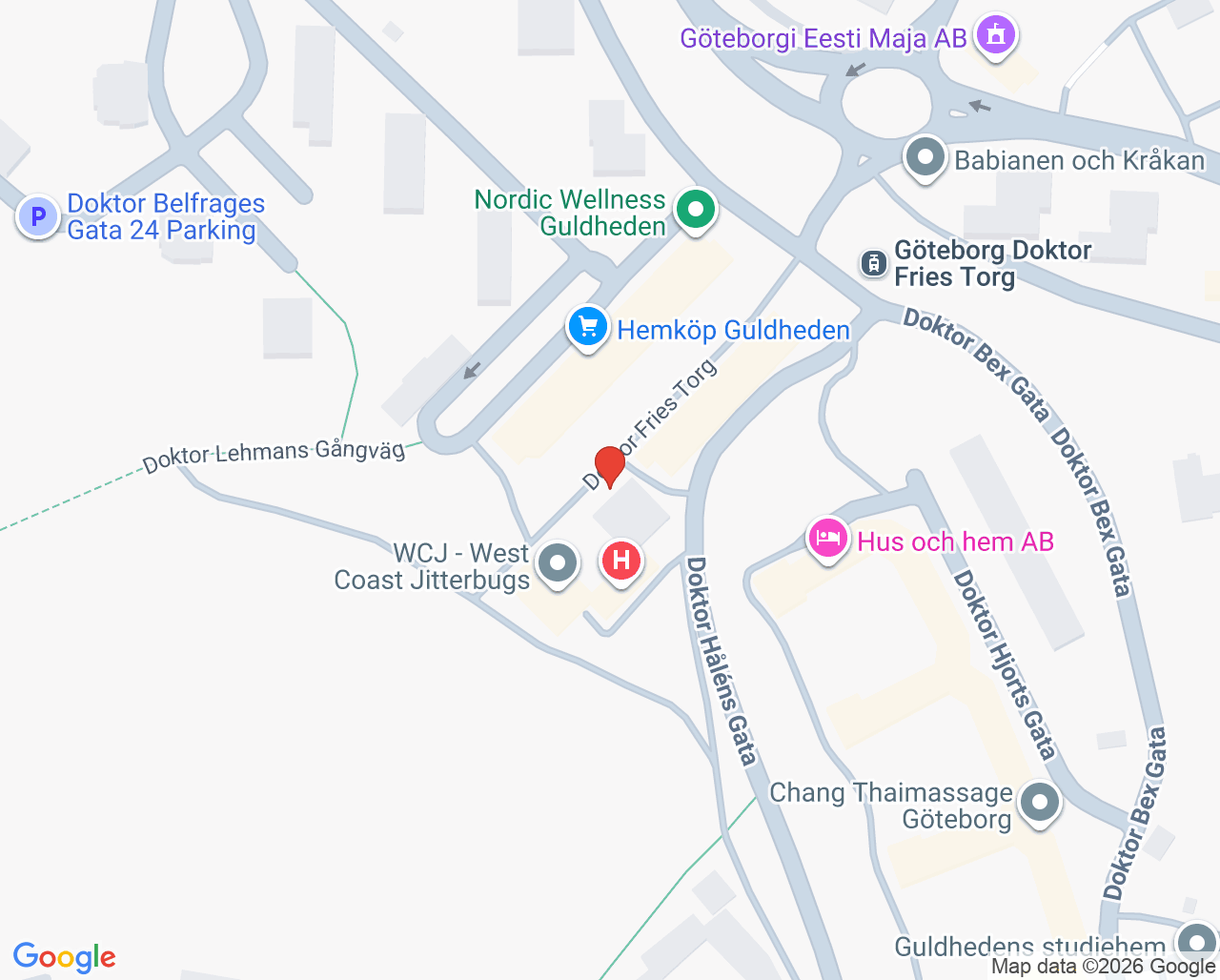Karta till Nötkärnan Guldheden Familjeläkare och BVC, Göteborg