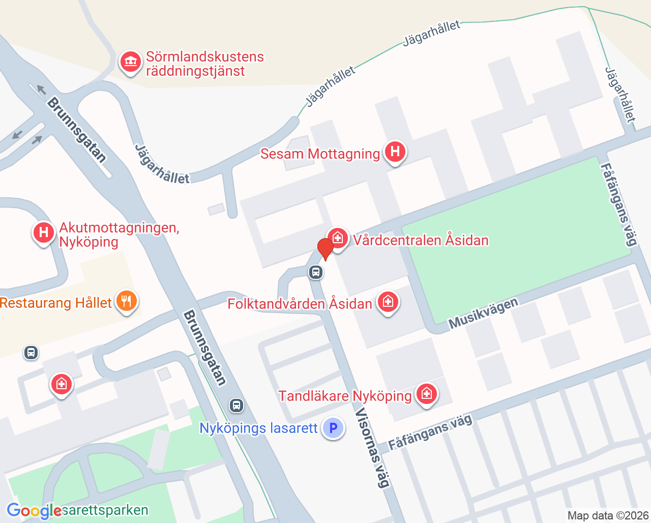 Karta till Primärvårdsjouren Vårdcentralen Åsidan Nyköping, Nyköping
