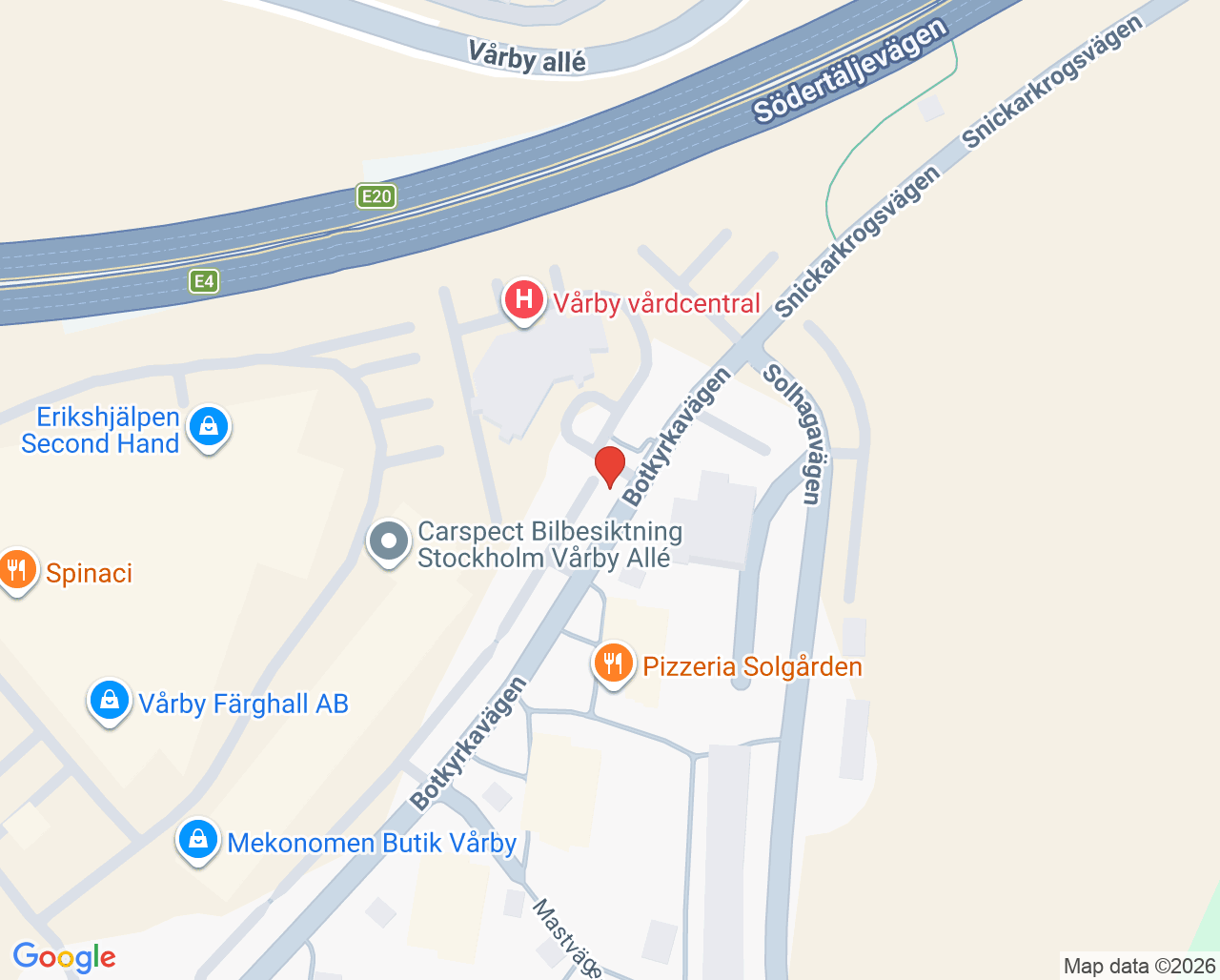 Karta till Vårby vårdcentral