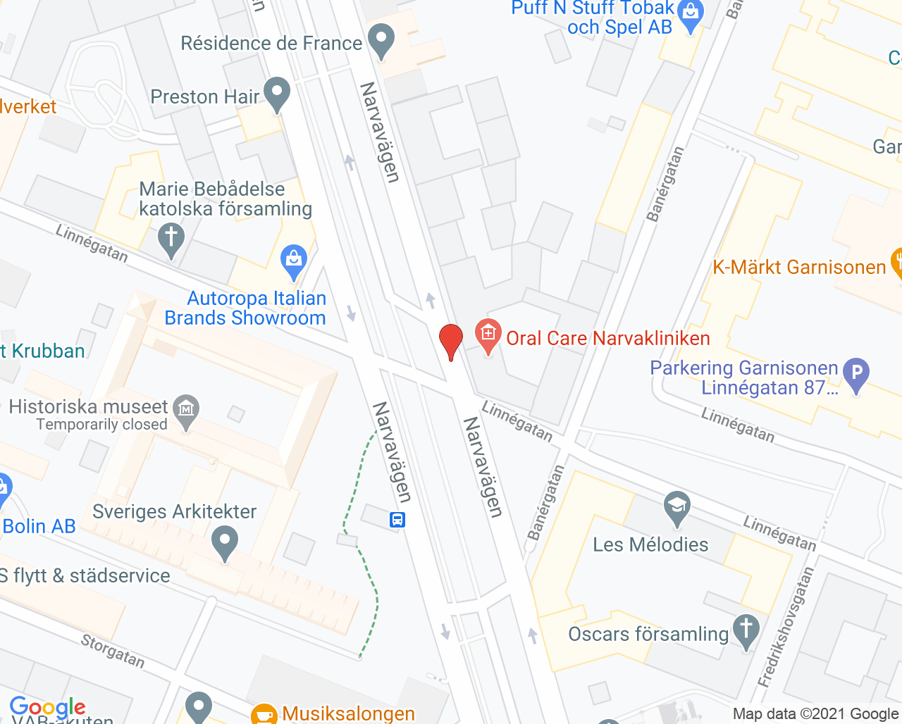 Karta till Tandläkare Sylvia Tomala, Östermalm