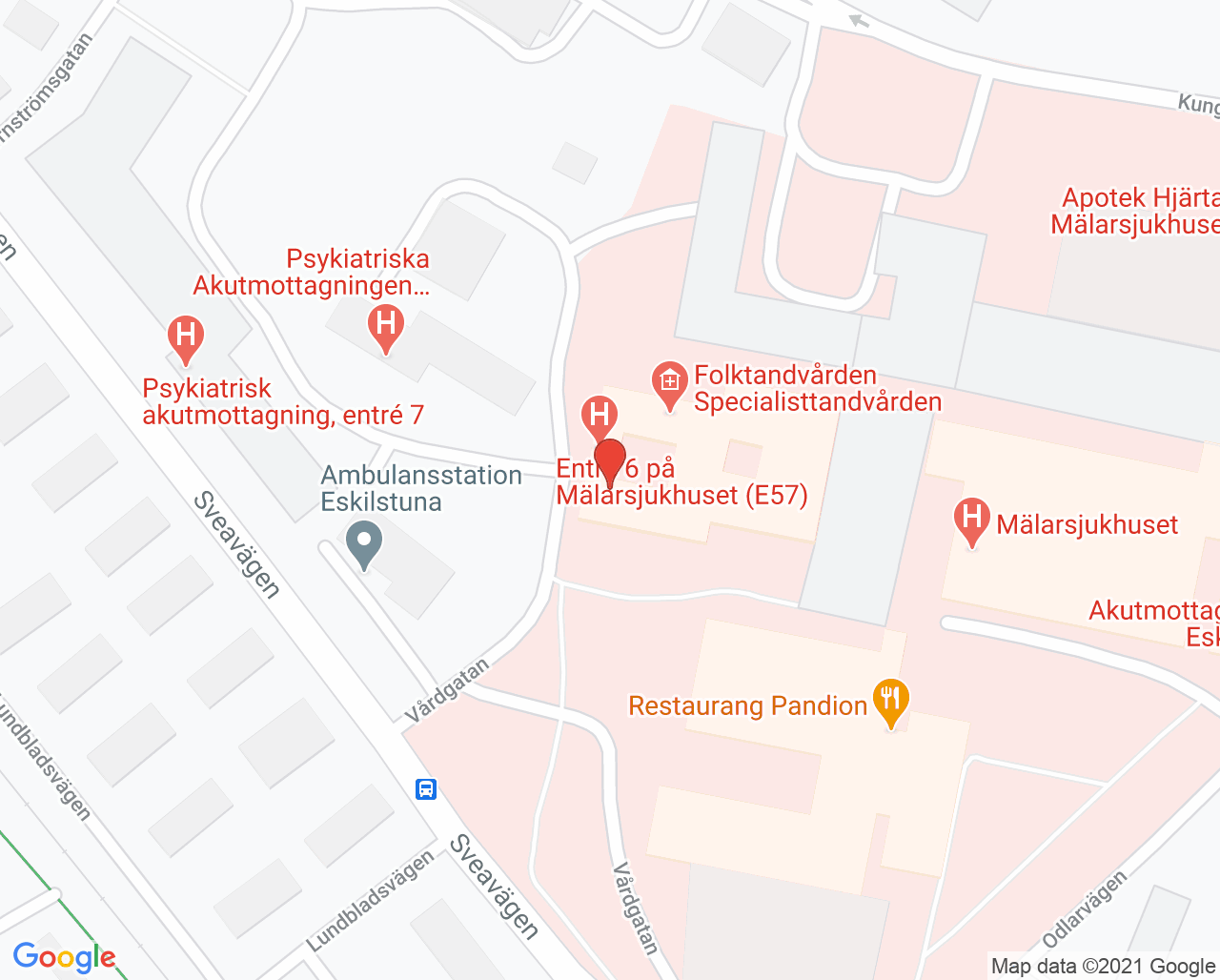 Karta till Bassängen Mälarsjukhuset, Eskilstuna