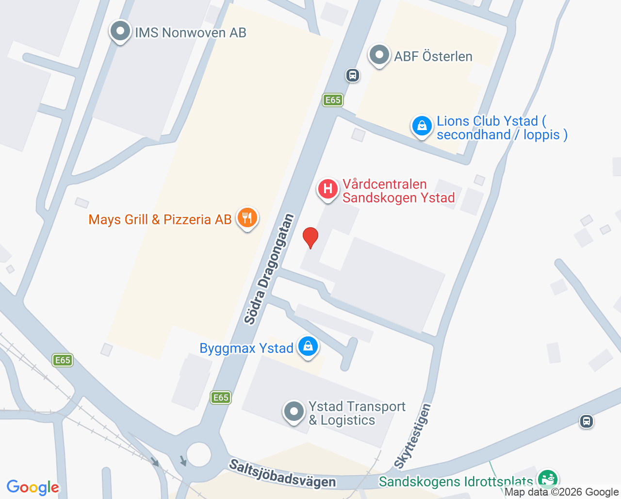 Karta till Psykoterapimottagning Sankt Lukas filial Ystad
