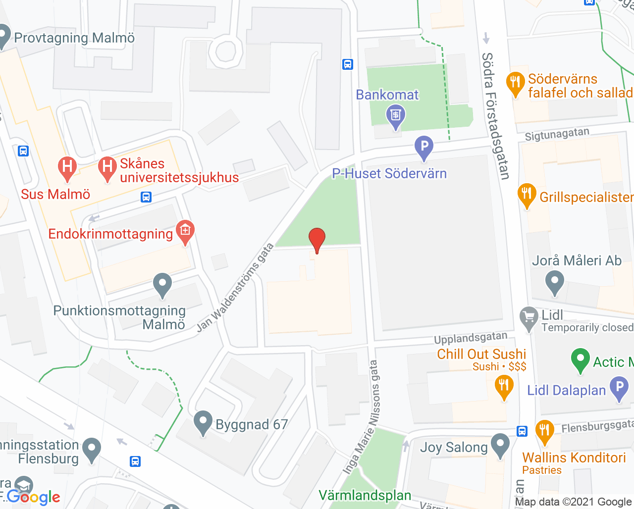 Karta till Dialysmottagning 2 Malmö