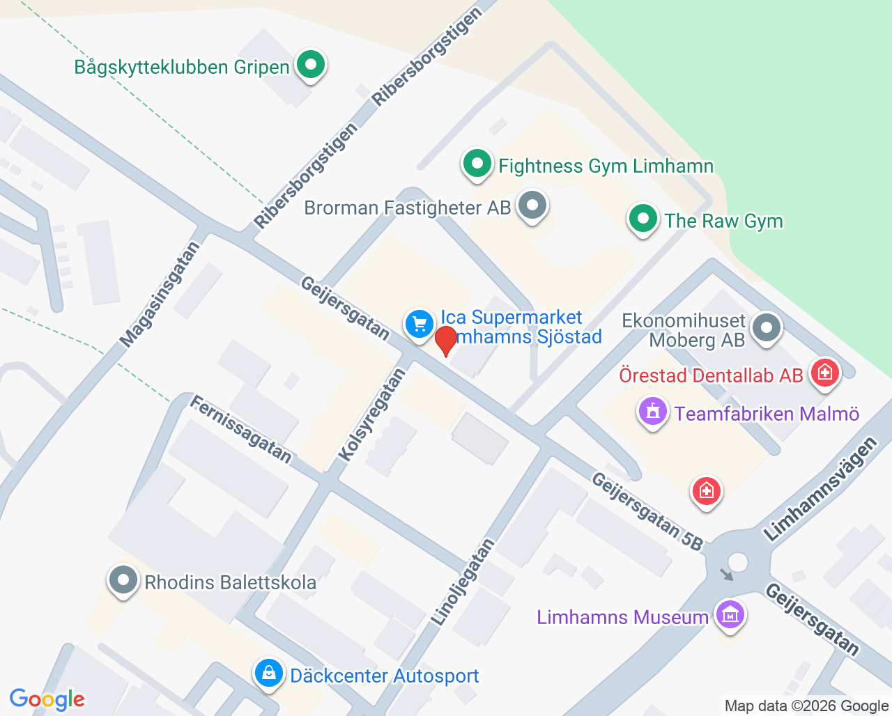Karta till Psykoterapimottagning Limhamns Sjöstad Malmö