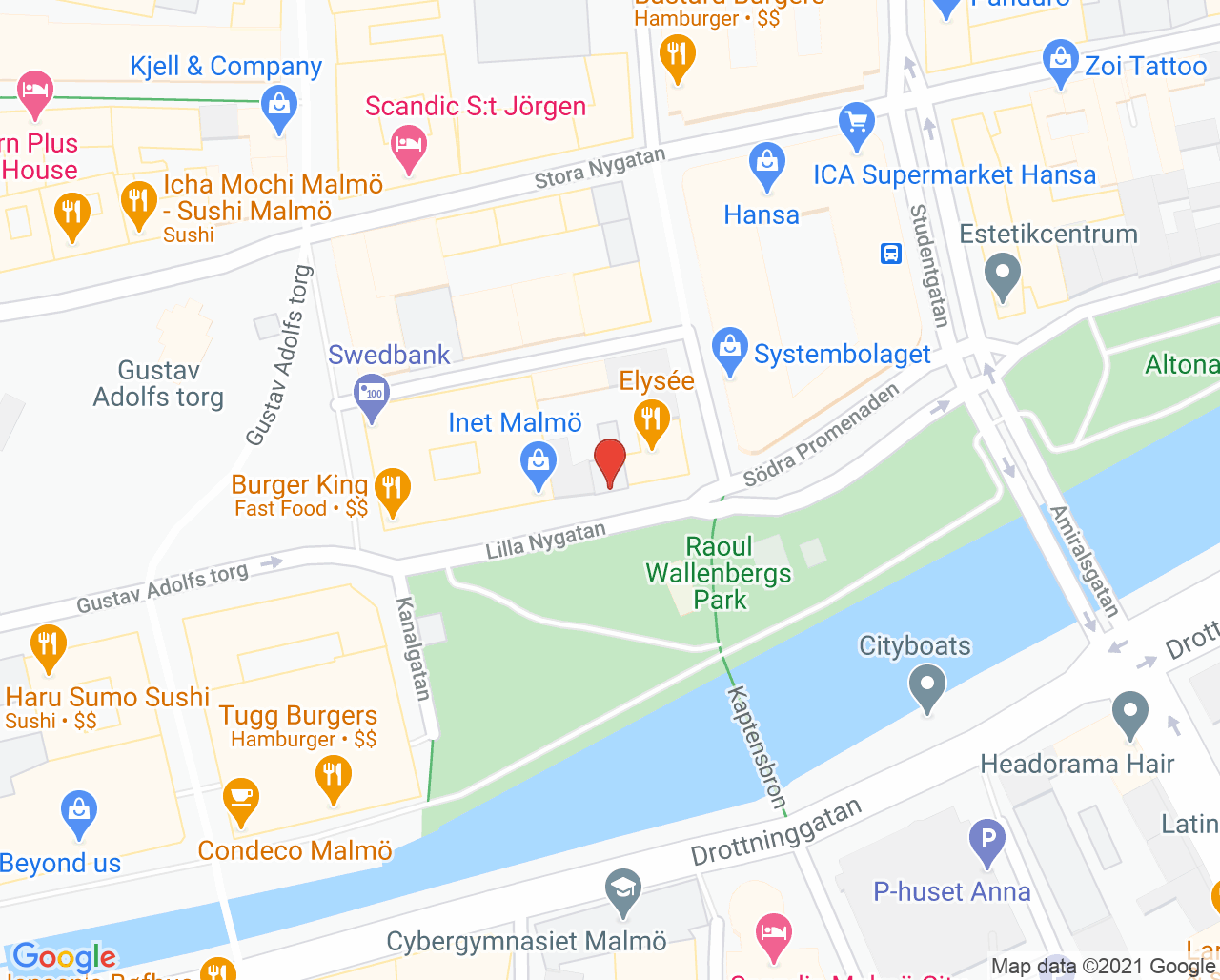 Karta till Alice Hansen Psykologmottagning Malmö