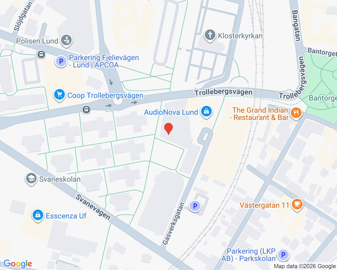Karta till Mårten Tryding Psykoterapi o Konsultation, Lund